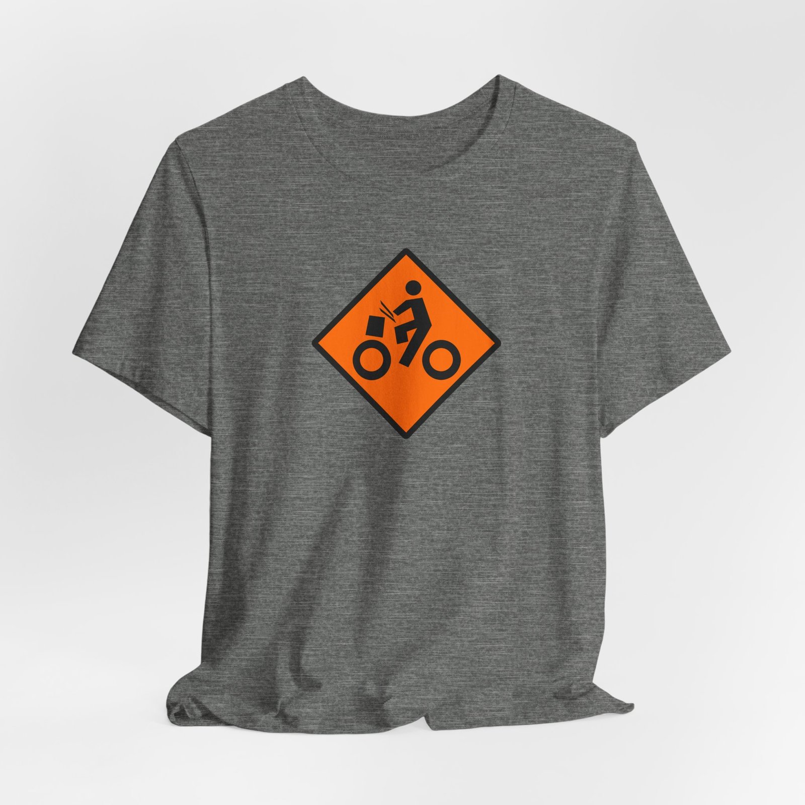 Drumming Bicycle Construction Sign — Orange Road Drummer Bike Logo T-Shirt - Image 59