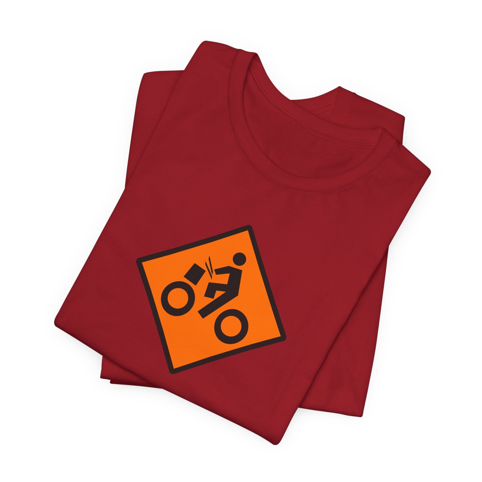 Drumming Bicycle Construction Sign — Orange Road Drummer Bike Logo T-Shirt - Image 50