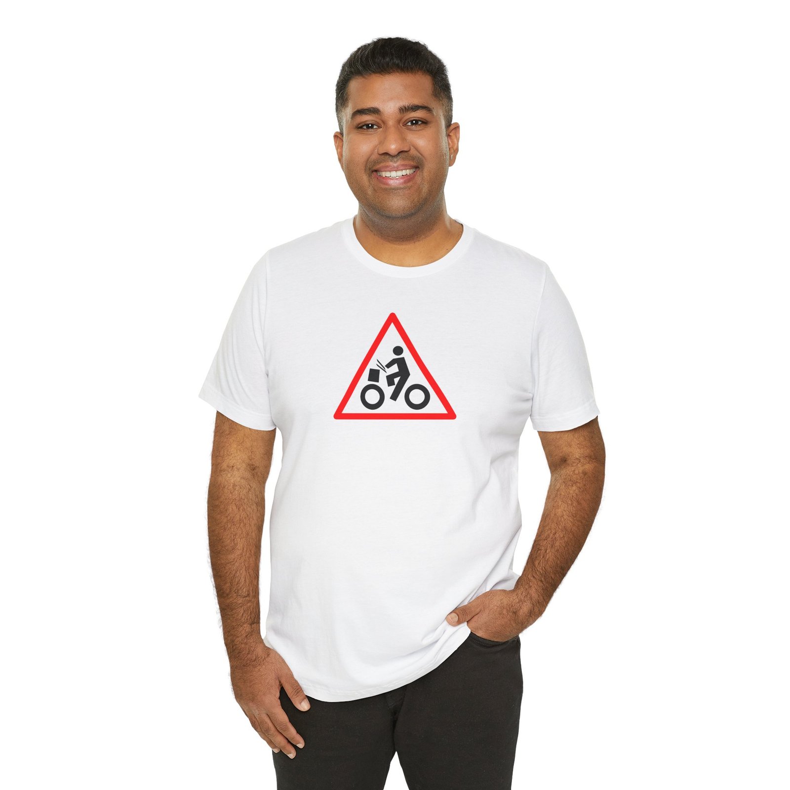 Drumming Bicycle Warning Sign — The Road Drummer Bike Logo T-Shirt - Image 5