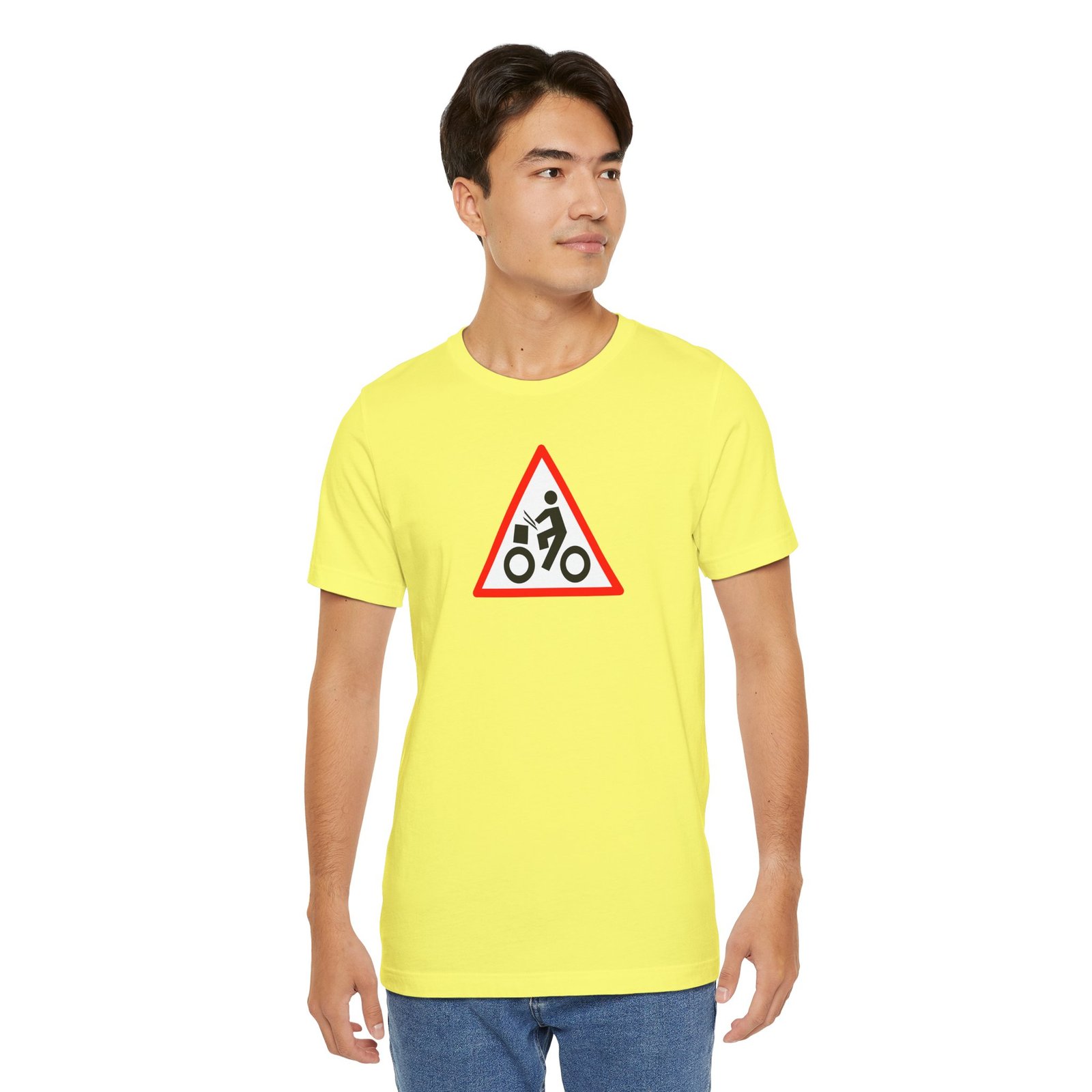 Drumming Bicycle Warning Sign — The Road Drummer Bike Logo T-Shirt - Image 37