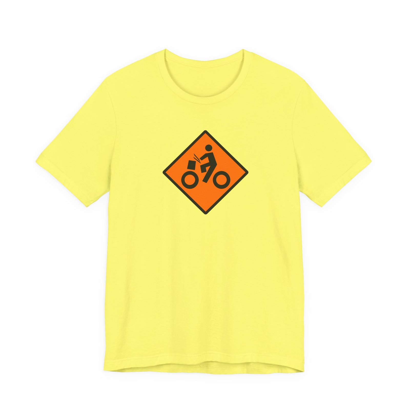 Drumming Bicycle Construction Sign — Orange Road Drummer Bike Logo T-Shirt - Image 24