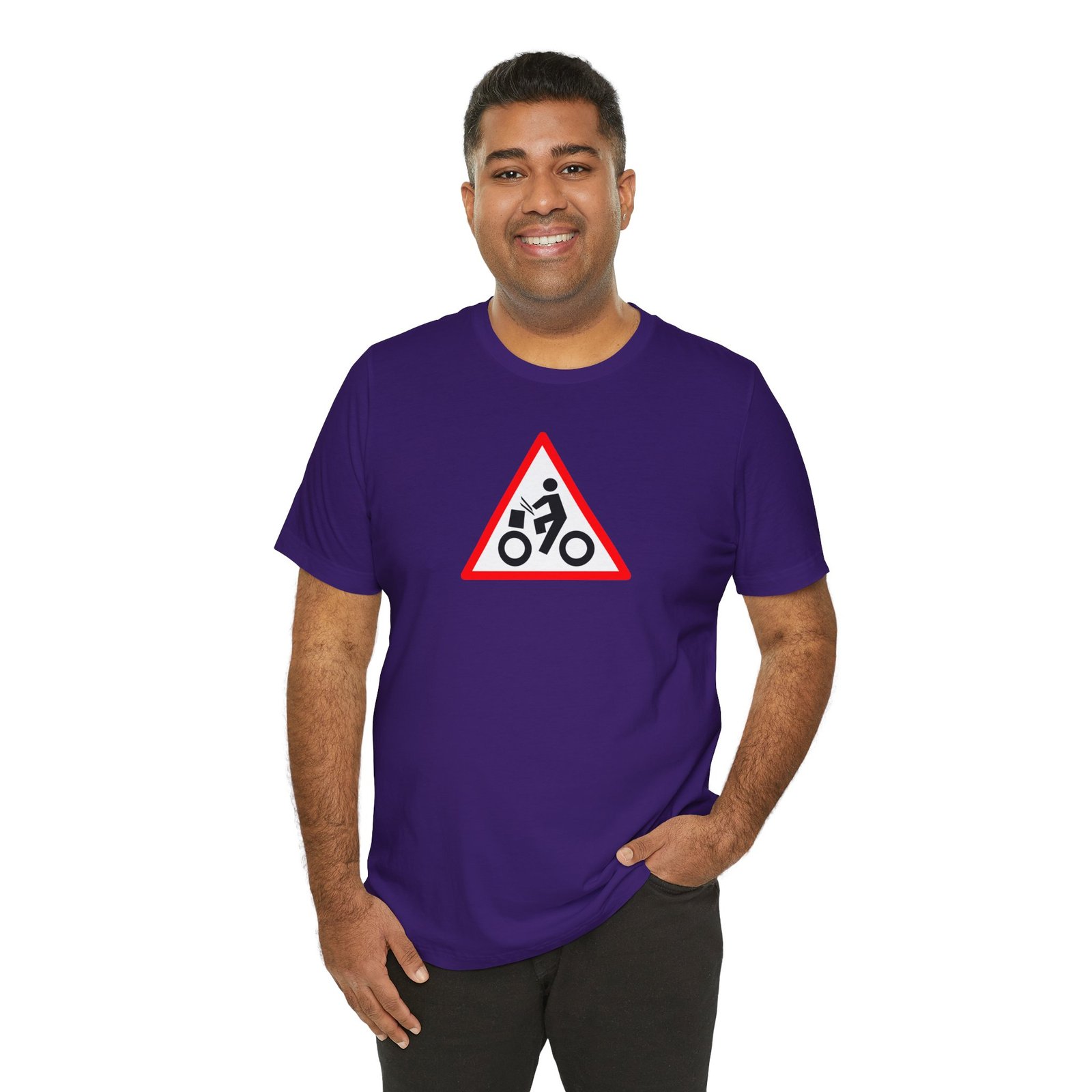 Drumming Bicycle Warning Sign — The Road Drummer Bike Logo T-Shirt - Image 59
