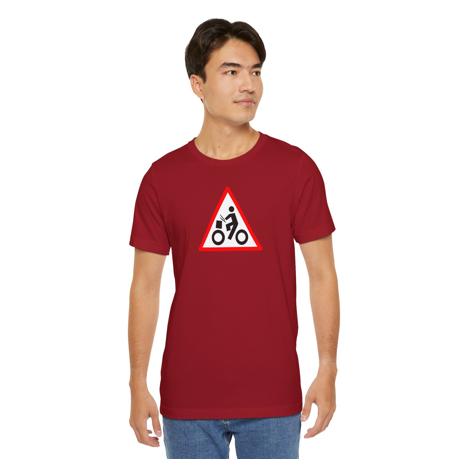 Drumming Bicycle Warning Sign — The Road Drummer Bike Logo T-Shirt - Image 68