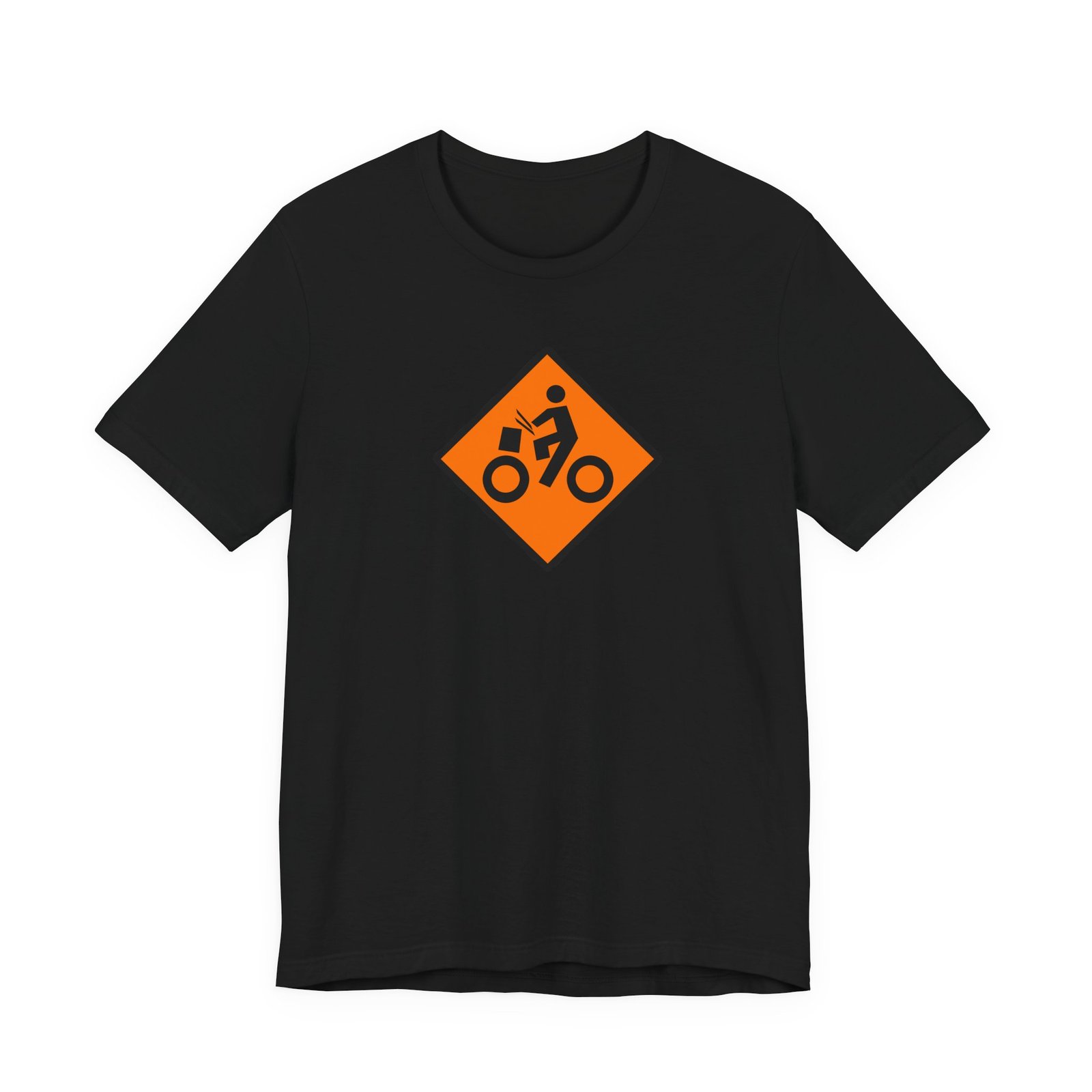 Drumming Bicycle Construction Sign — Orange Road Drummer Bike Logo T-Shirt - Image 9