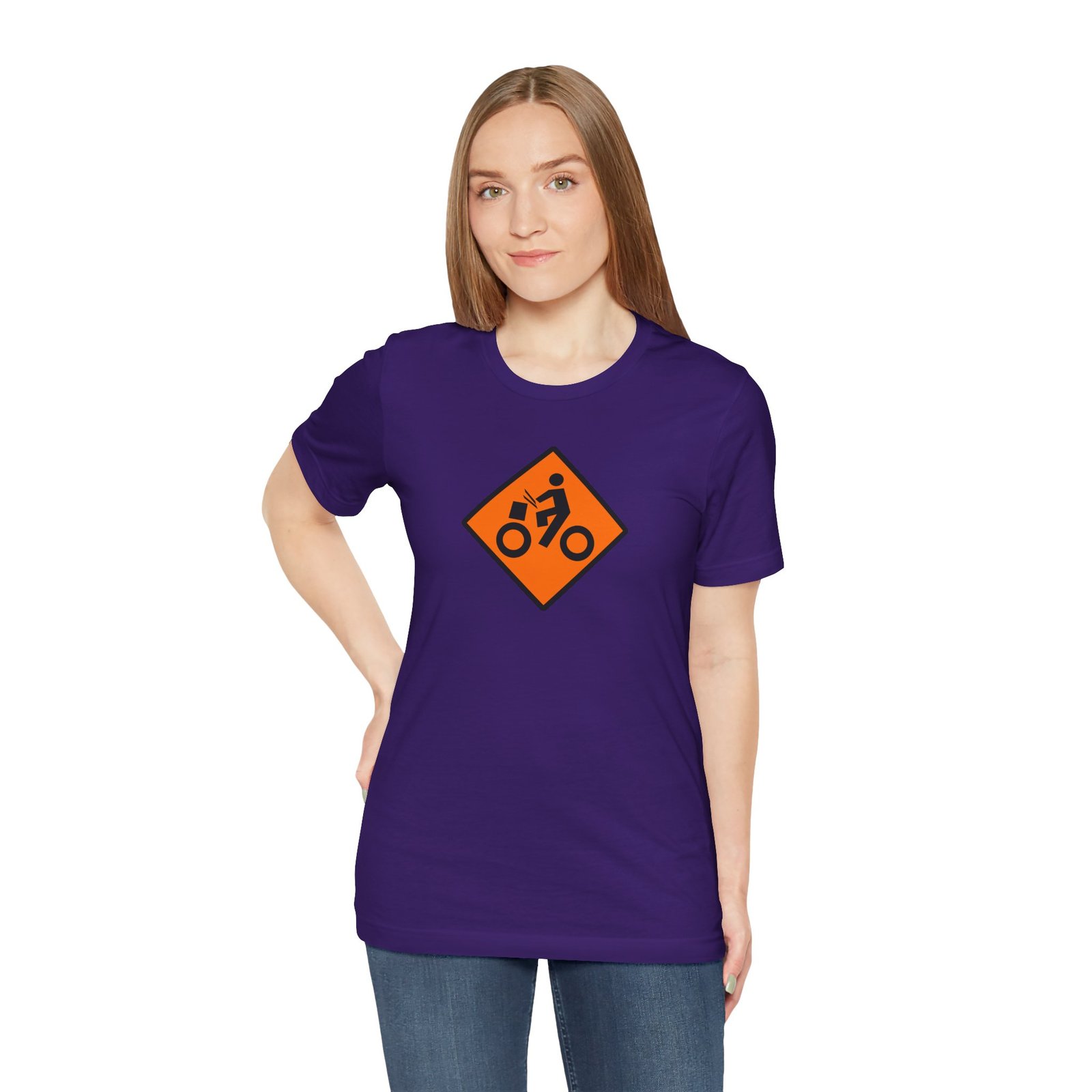 Drumming Bicycle Construction Sign — Orange Road Drummer Bike Logo T-Shirt - Image 46