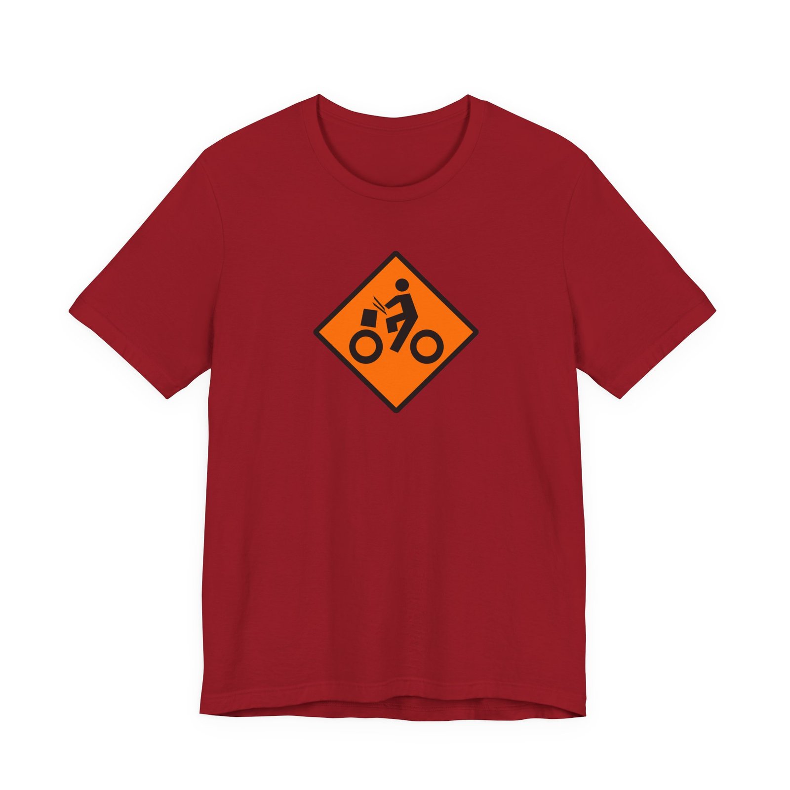 Drumming Bicycle Construction Sign — Orange Road Drummer Bike Logo T-Shirt - Image 48