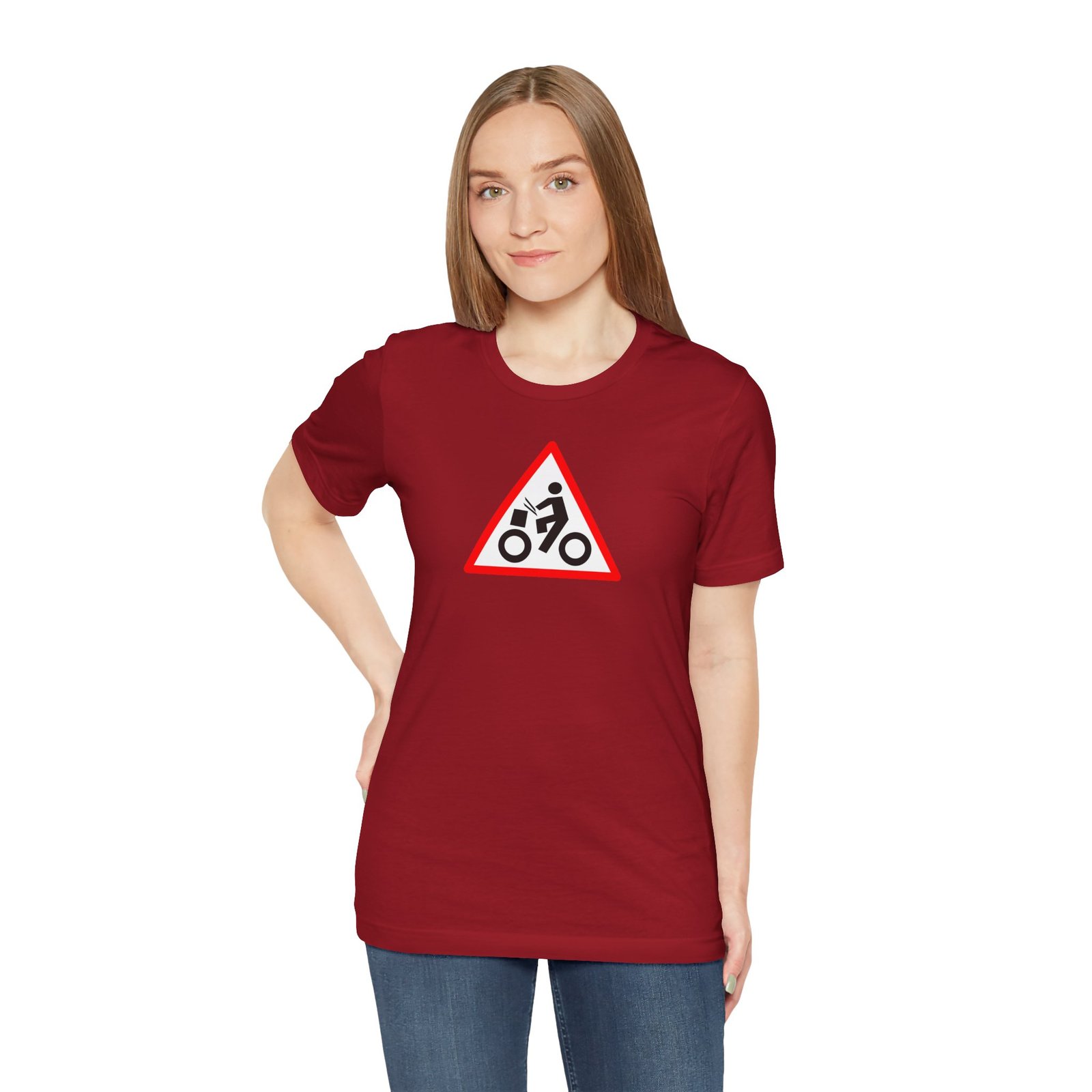 Drumming Bicycle Warning Sign — The Road Drummer Bike Logo T-Shirt - Image 69