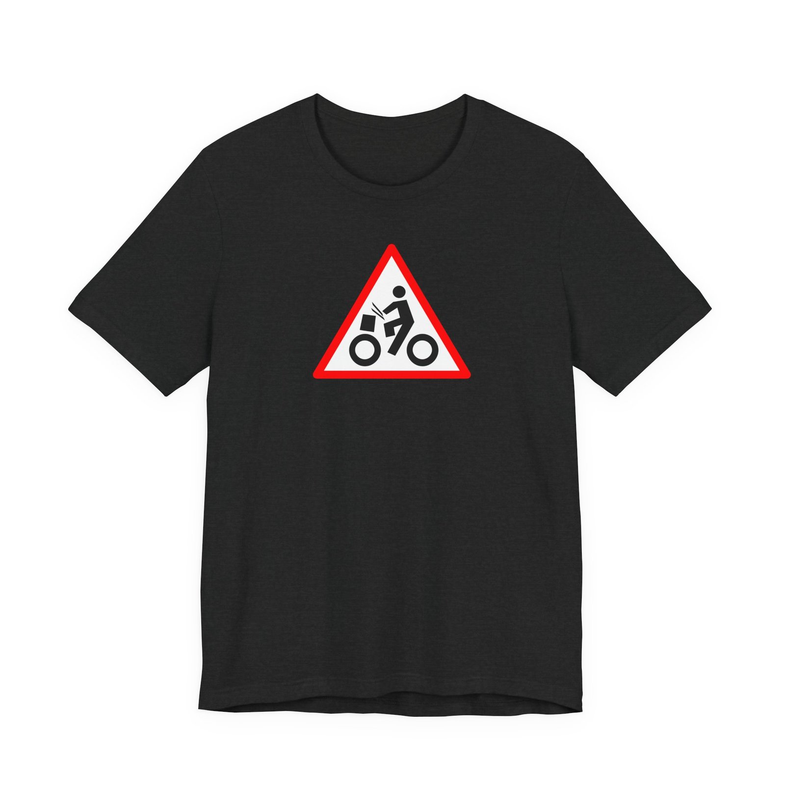 Drumming Bicycle Warning Sign — The Road Drummer Bike Logo T-Shirt - Image 24