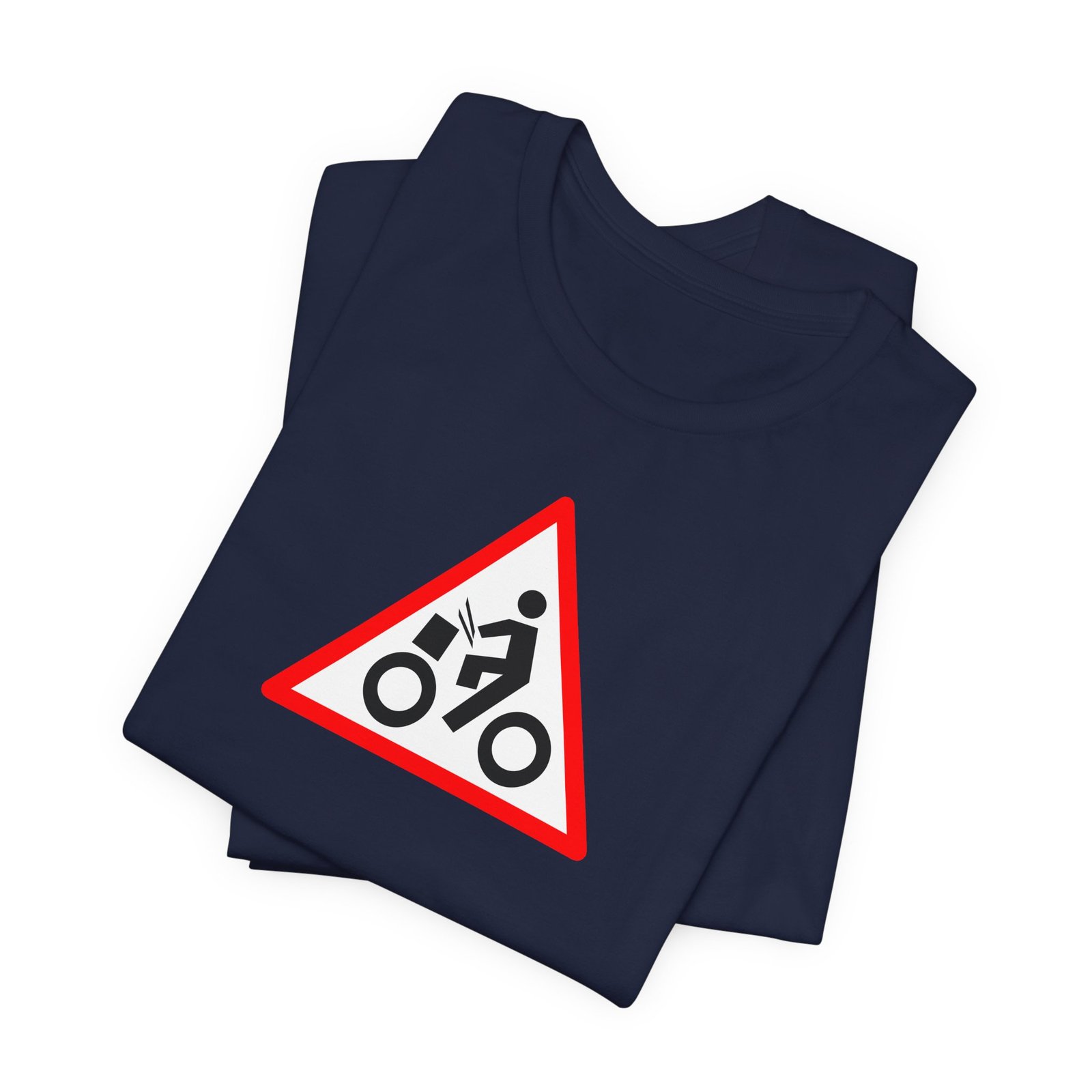 Drumming Bicycle Warning Sign — The Road Drummer Bike Logo T-Shirt - Image 49