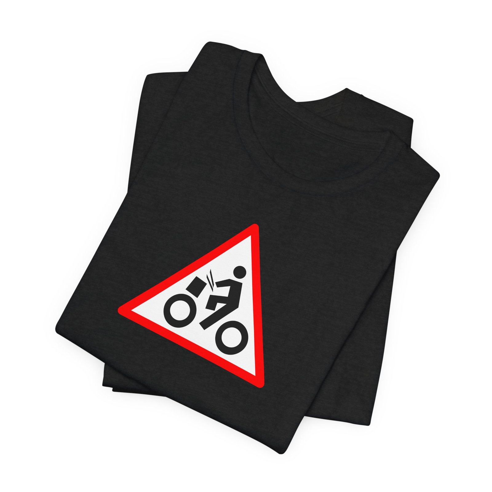 Drumming Bicycle Warning Sign — The Road Drummer Bike Logo T-Shirt - Image 26