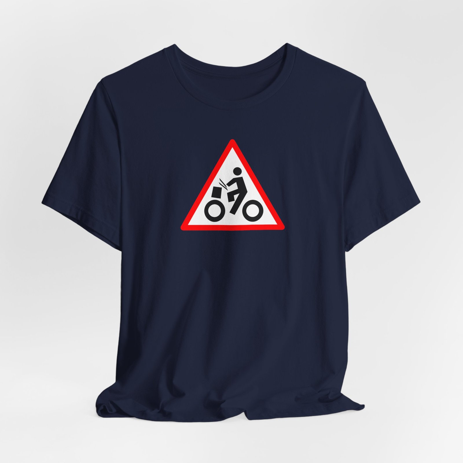 Drumming Bicycle Warning Sign — The Road Drummer Bike Logo T-Shirt - Image 50