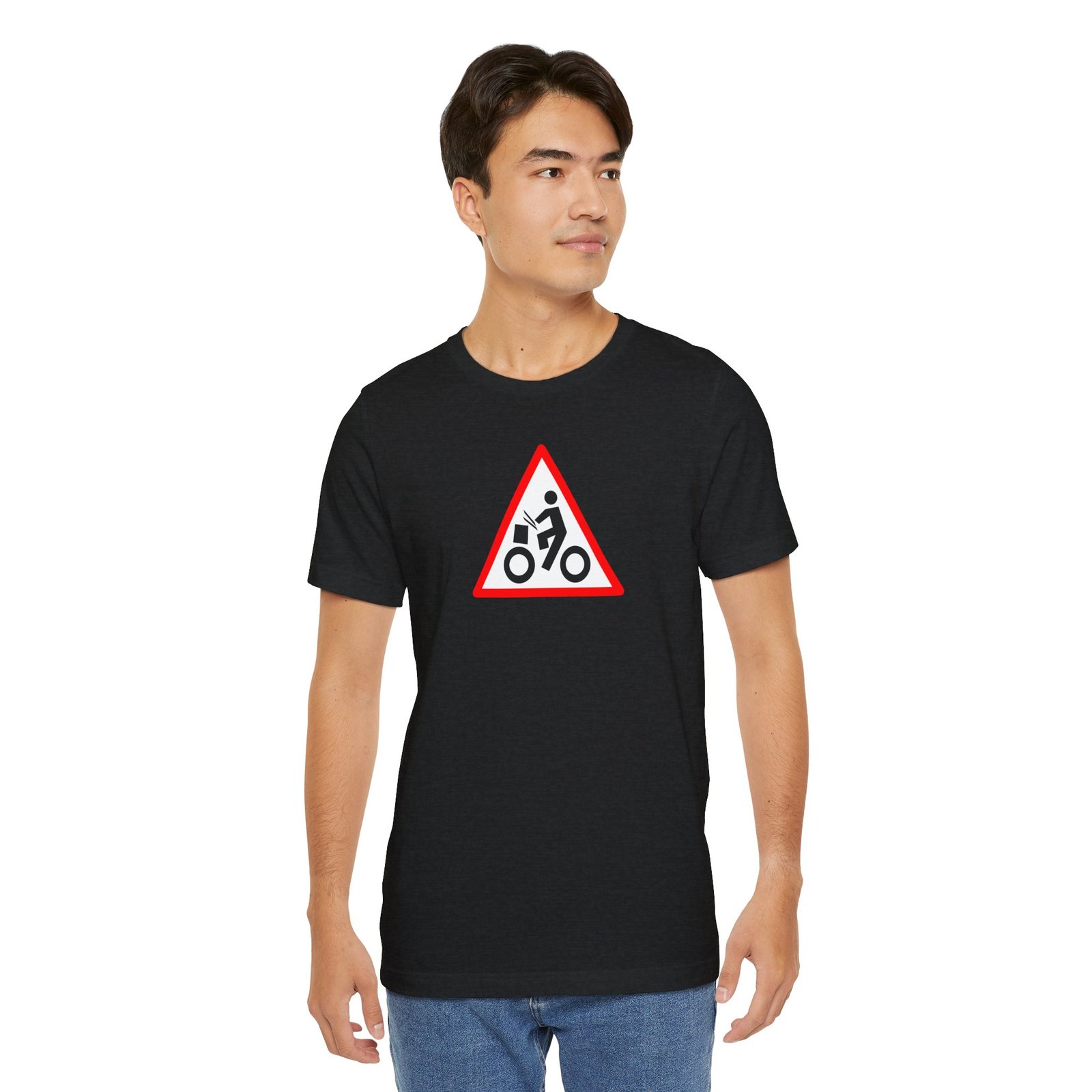 Drumming Bicycle Warning Sign — The Road Drummer Bike Logo T-Shirt - Image 29
