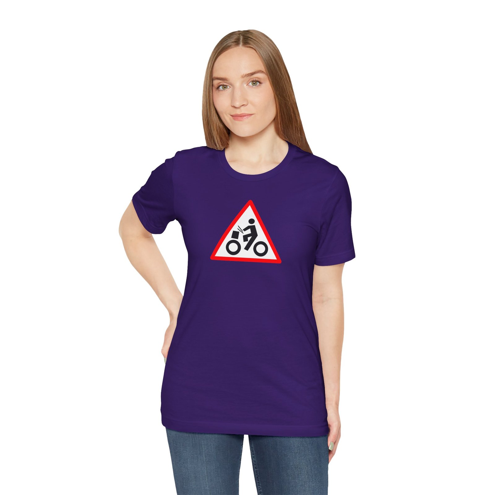 Drumming Bicycle Warning Sign — The Road Drummer Bike Logo T-Shirt - Image 61