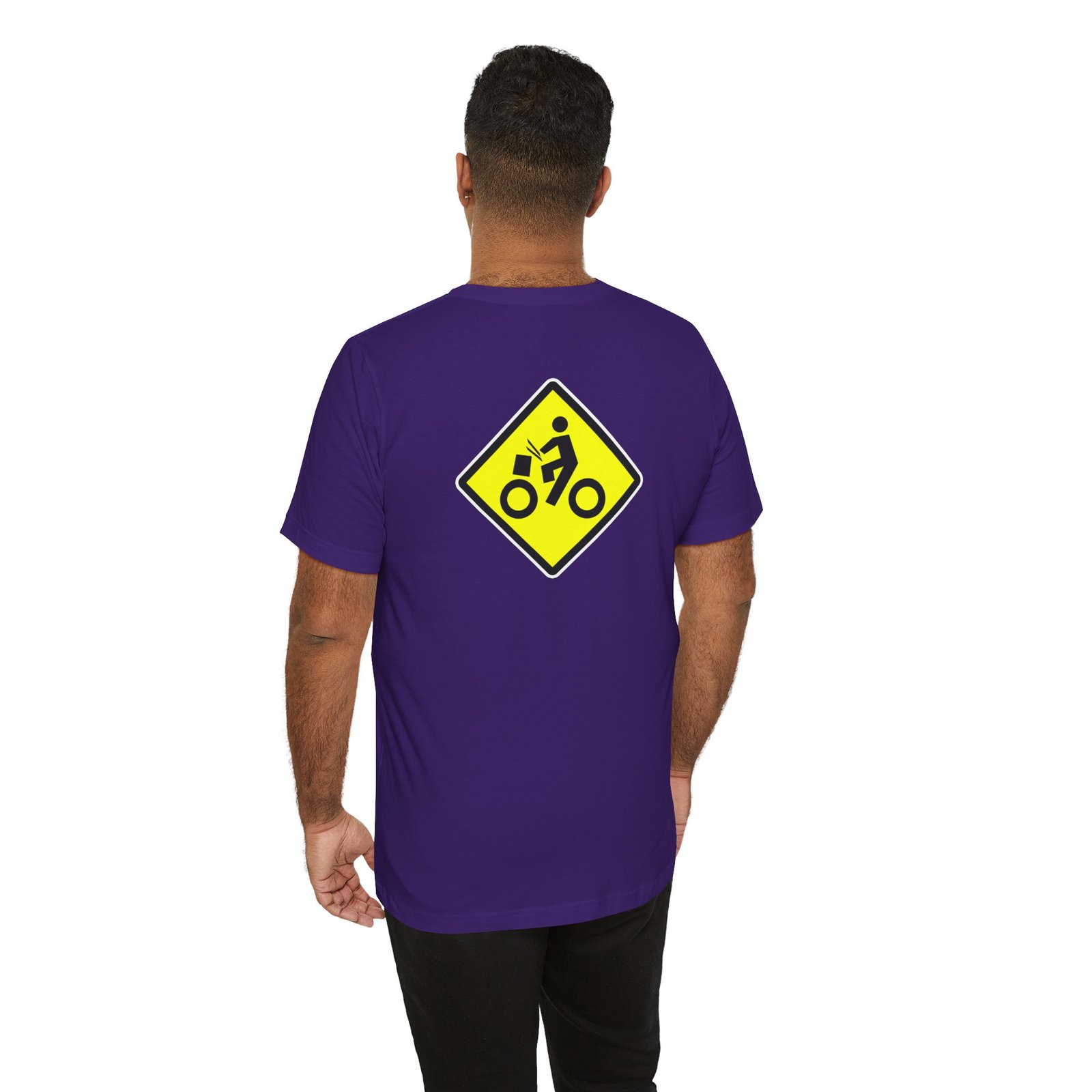 Drumming Bicycle Crossing Sign BACK— Yellow Yield Road Drummer Bike Logo T-Shirt - Image 50