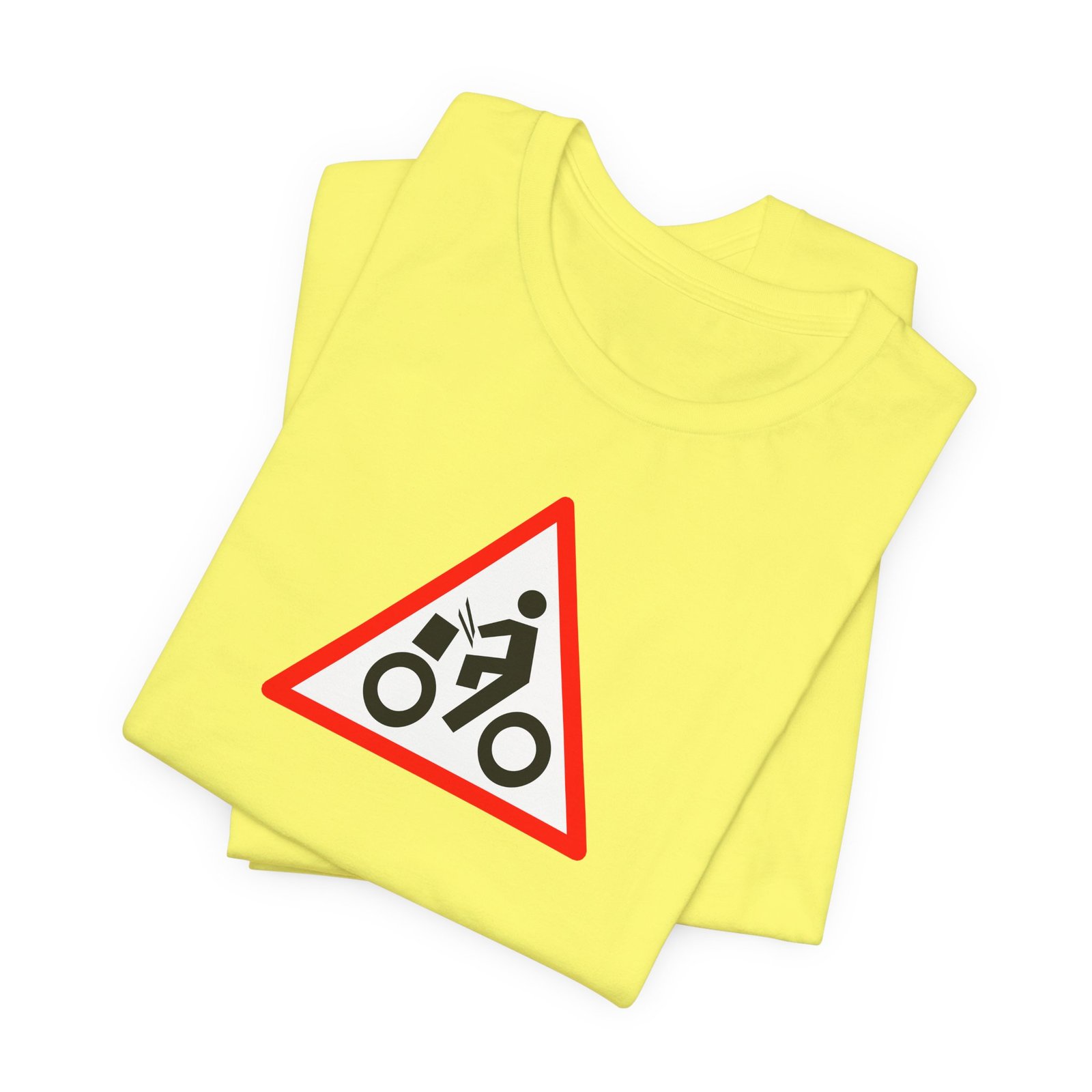 Drumming Bicycle Warning Sign — The Road Drummer Bike Logo T-Shirt - Image 34