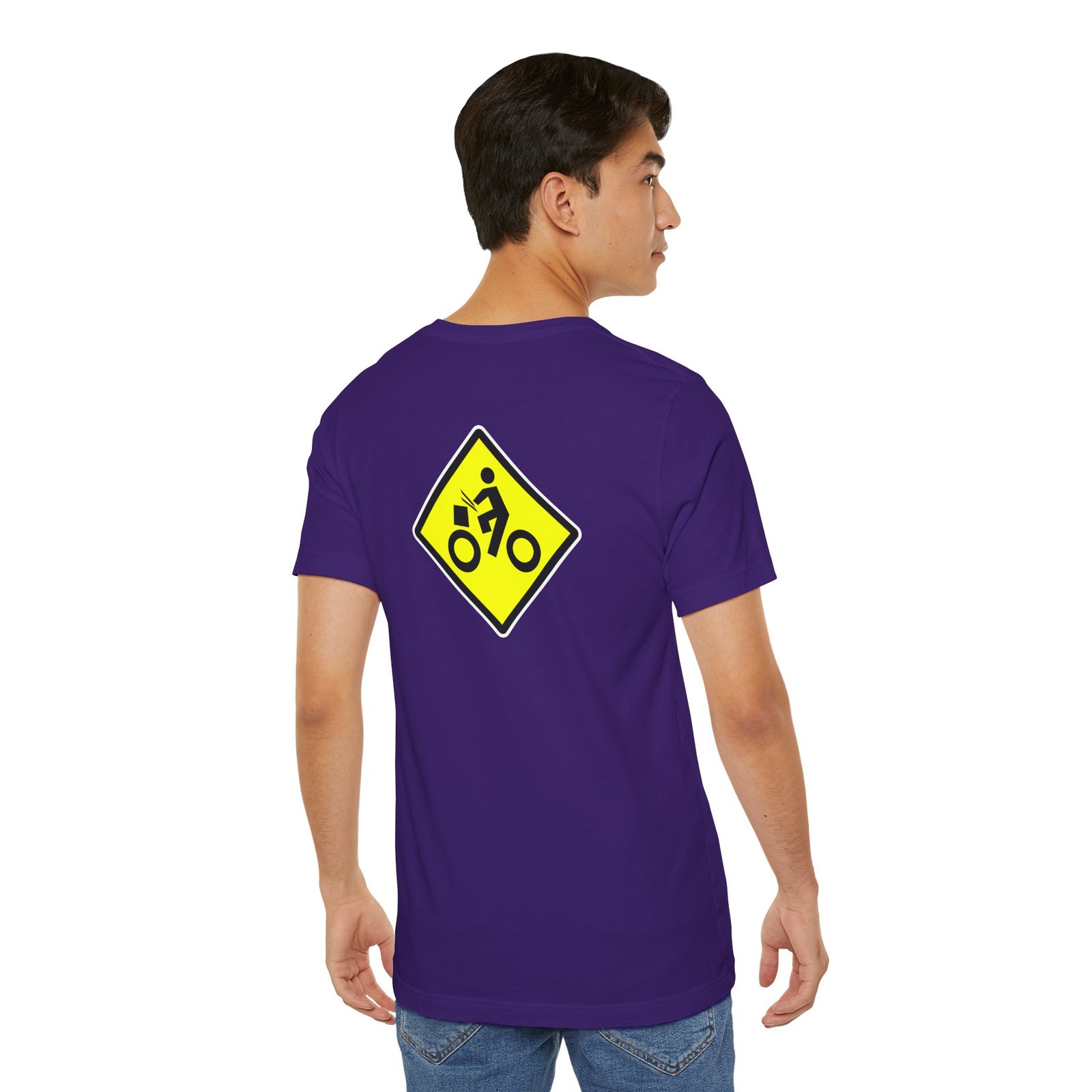 Drumming Bicycle Crossing Sign BACK— Yellow Yield Road Drummer Bike Logo T-Shirt - Image 51
