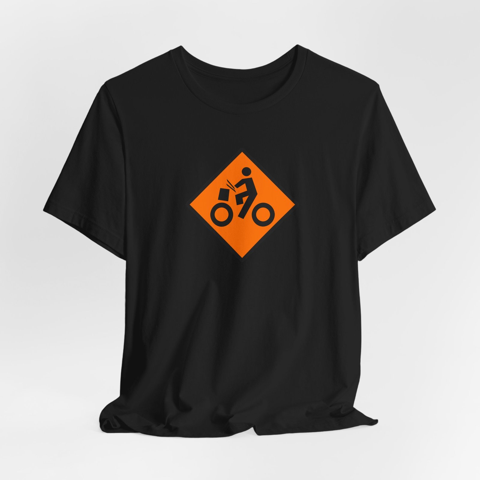 Drumming Bicycle Construction Sign — Orange Road Drummer Bike Logo T-Shirt - Image 12