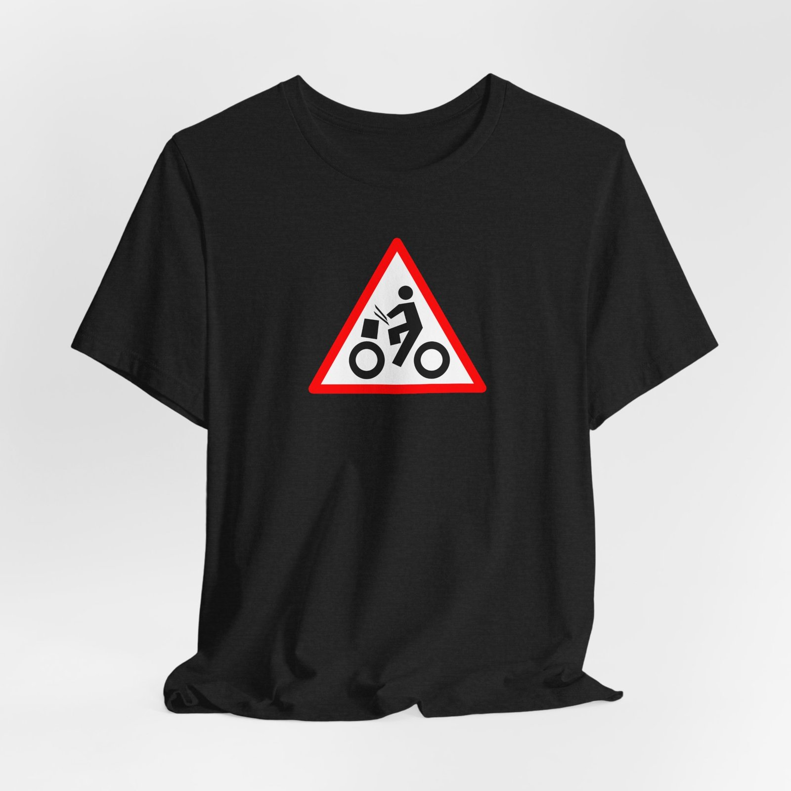 Drumming Bicycle Warning Sign — The Road Drummer Bike Logo T-Shirt - Image 27