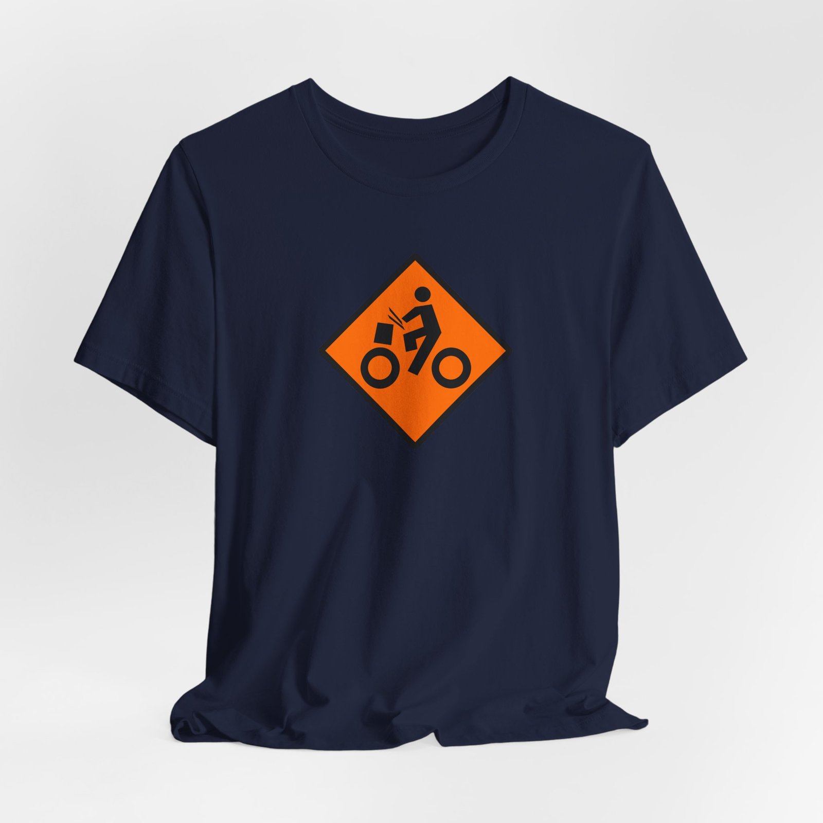 Drumming Bicycle Construction Sign — Orange Road Drummer Bike Logo T-Shirt - Image 35