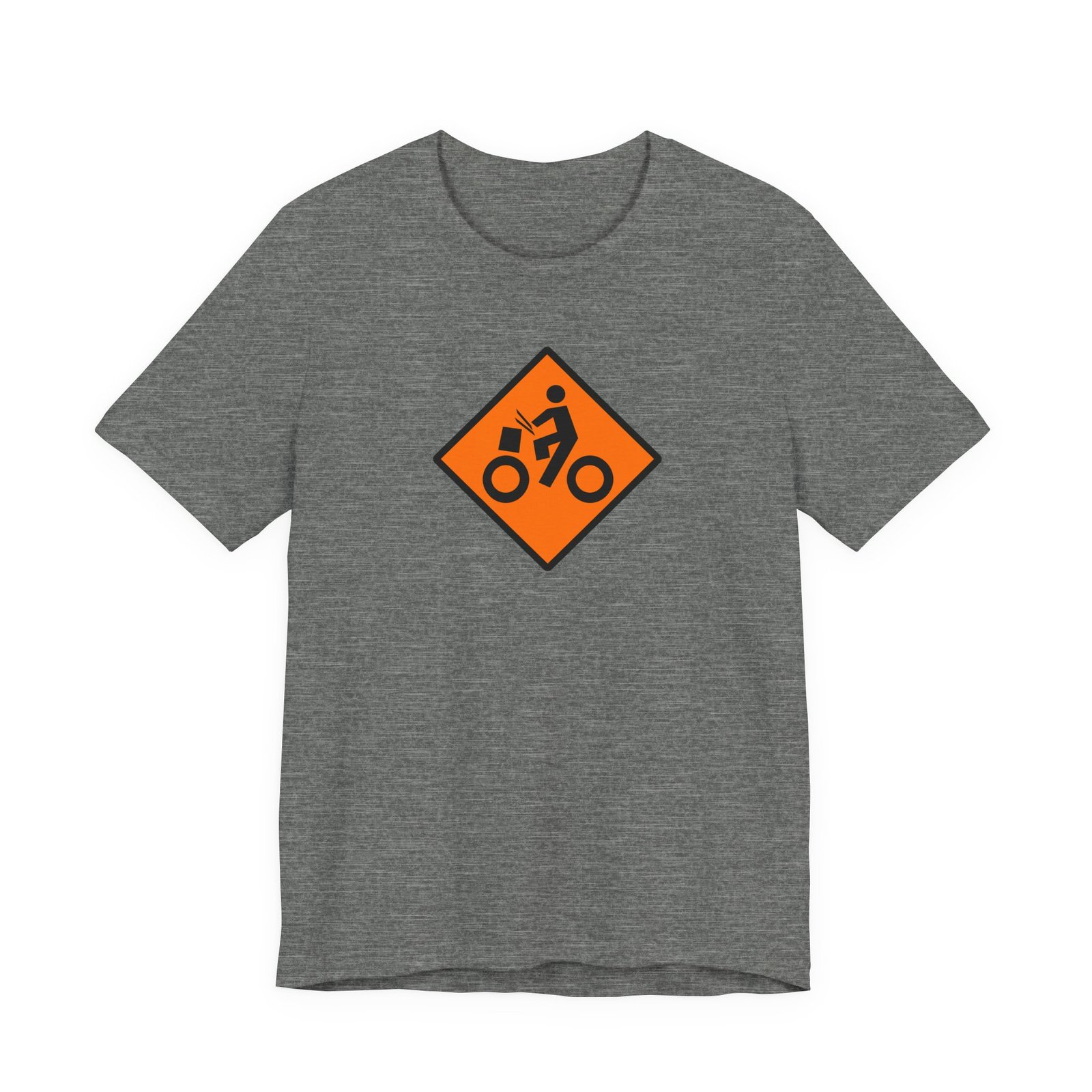 Drumming Bicycle Construction Sign — Orange Road Drummer Bike Logo T-Shirt - Image 56