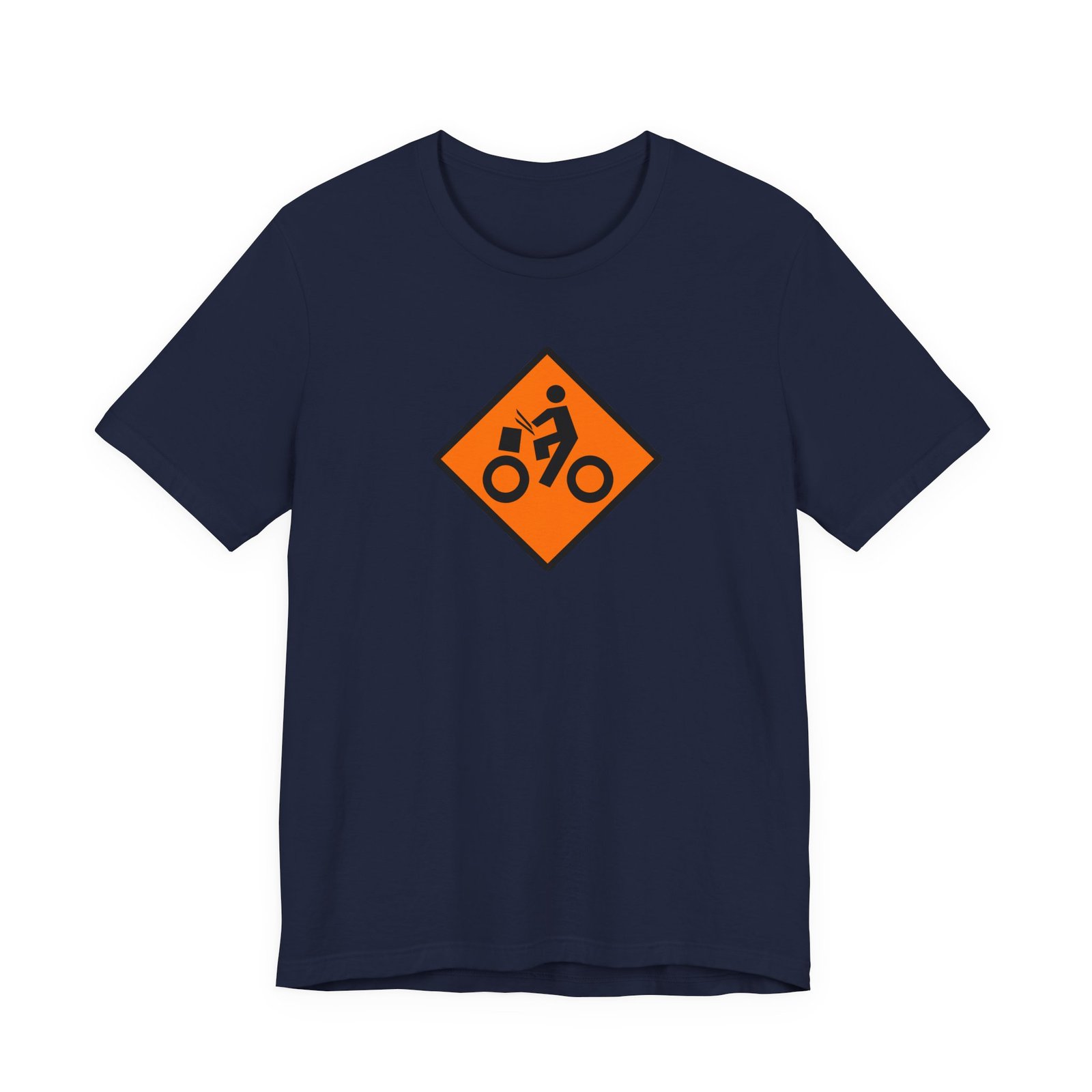 Drumming Bicycle Construction Sign — Orange Road Drummer Bike Logo T-Shirt - Image 32