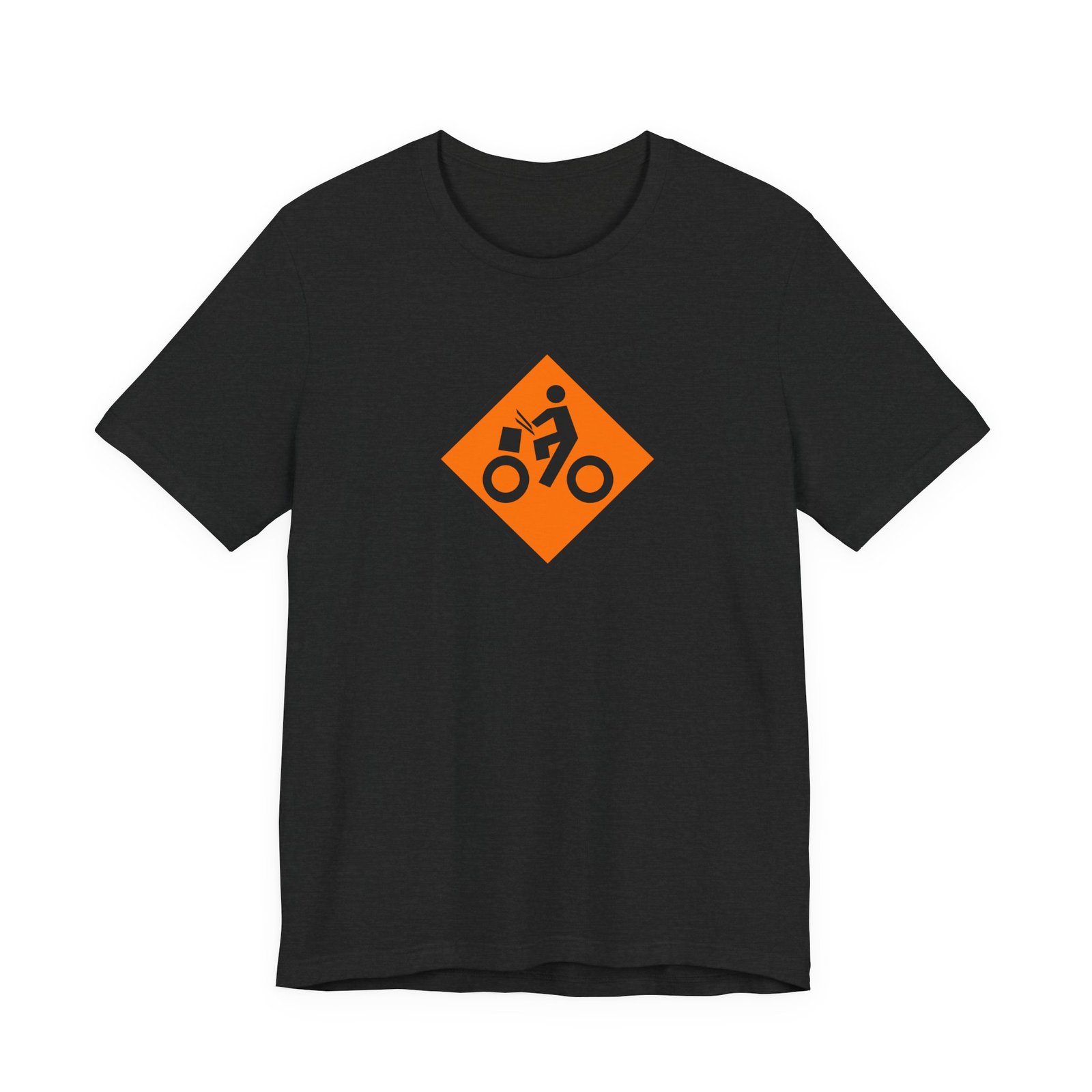 Drumming Bicycle Construction Sign — Orange Road Drummer Bike Logo T-Shirt - Image 16