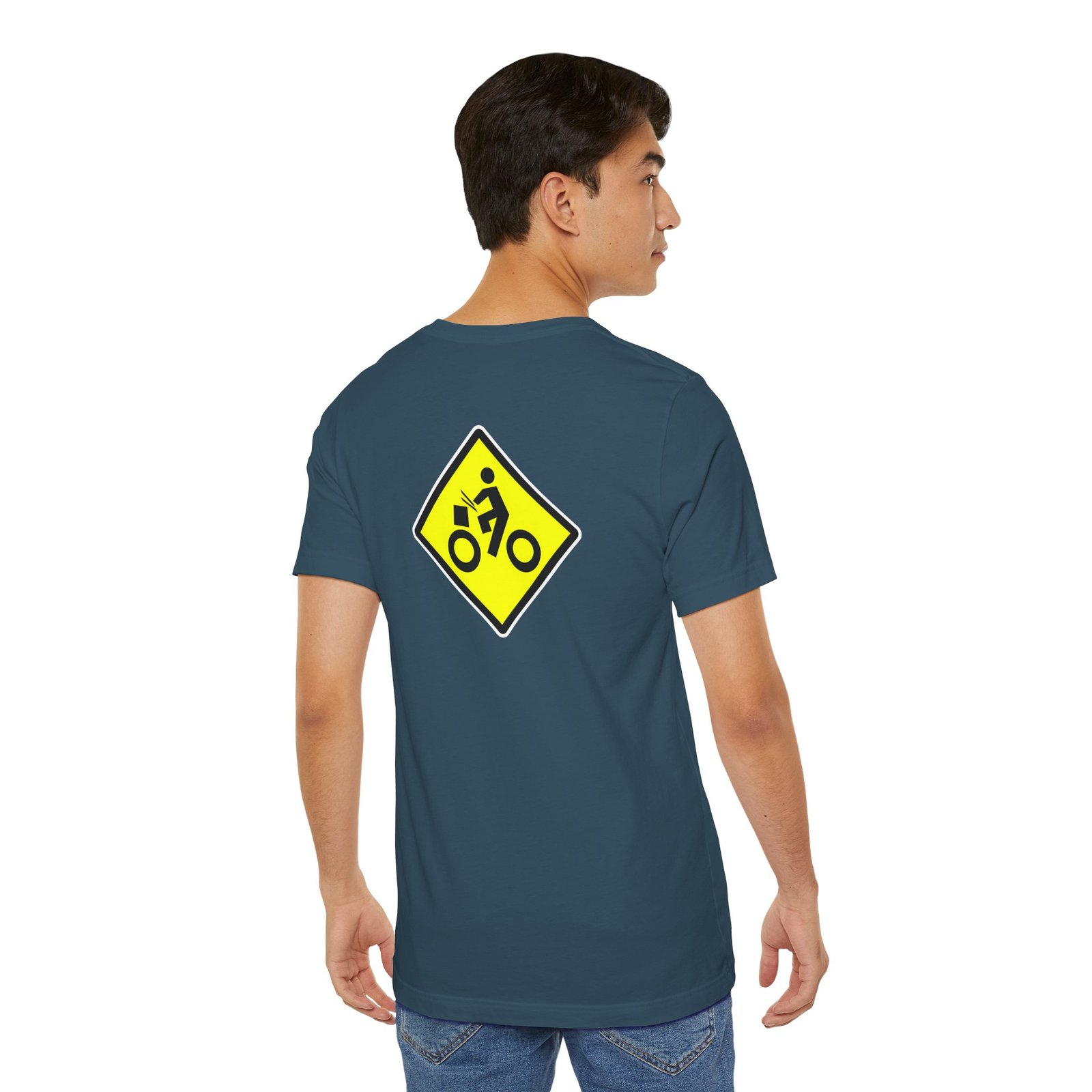 Drumming Bicycle Crossing Sign BACK— Yellow Yield Road Drummer Bike Logo T-Shirt