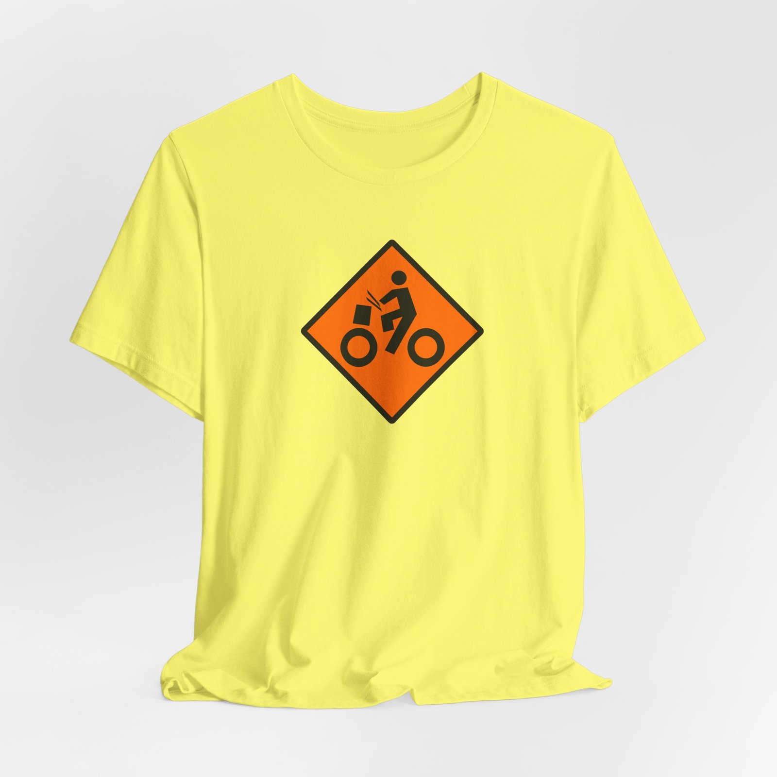 Drumming Bicycle Construction Sign — Orange Road Drummer Bike Logo T-Shirt - Image 27