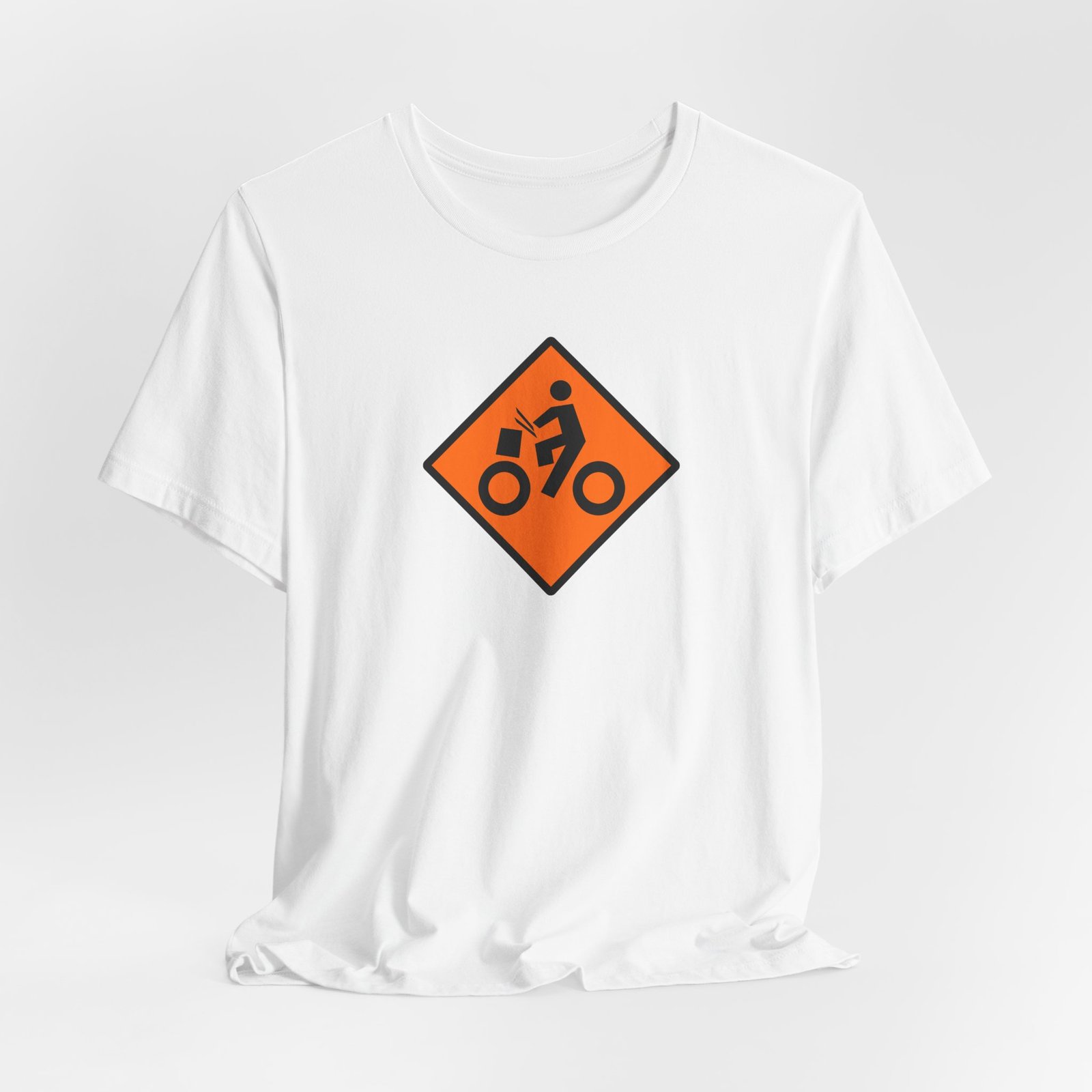 Drumming Bicycle Construction Sign — Orange Road Drummer Bike Logo T-Shirt - Image 5