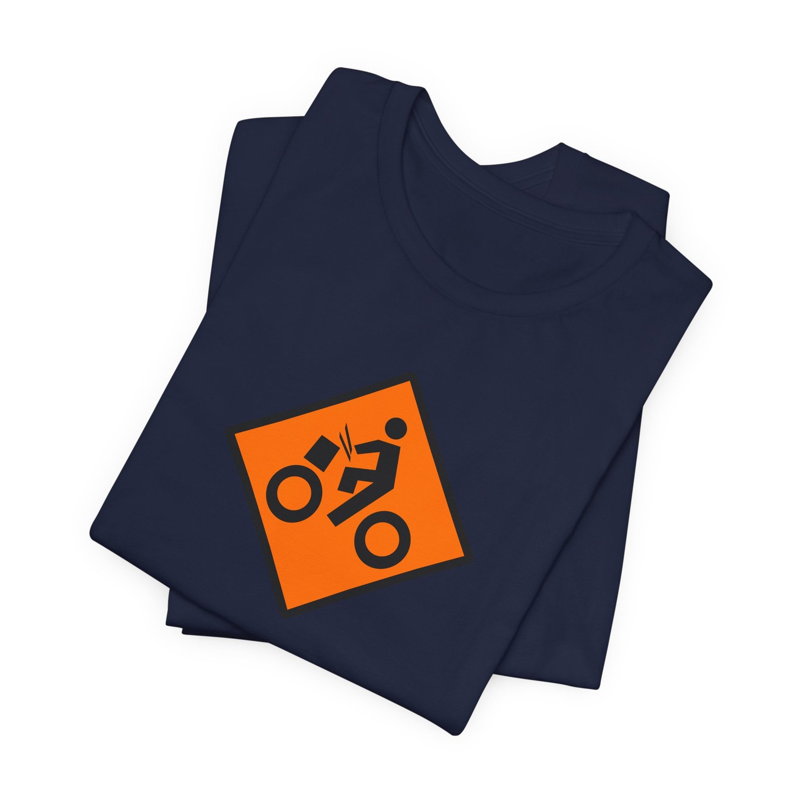 Drumming Bicycle Construction Sign — Orange Road Drummer Bike Logo T-Shirt - Image 34