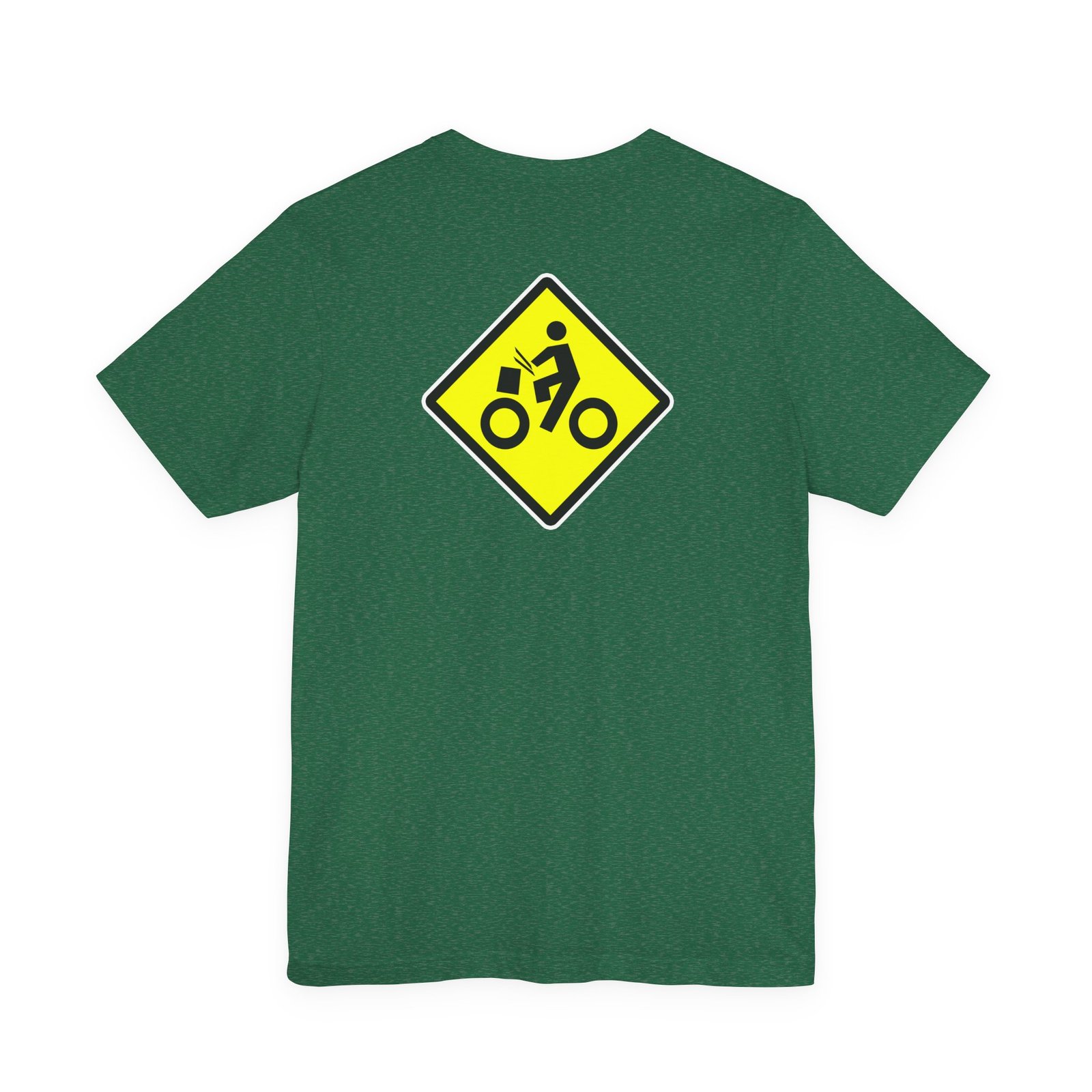 Drumming Bicycle Crossing Sign BACK— Yellow Yield Road Drummer Bike Logo T-Shirt - Image 28