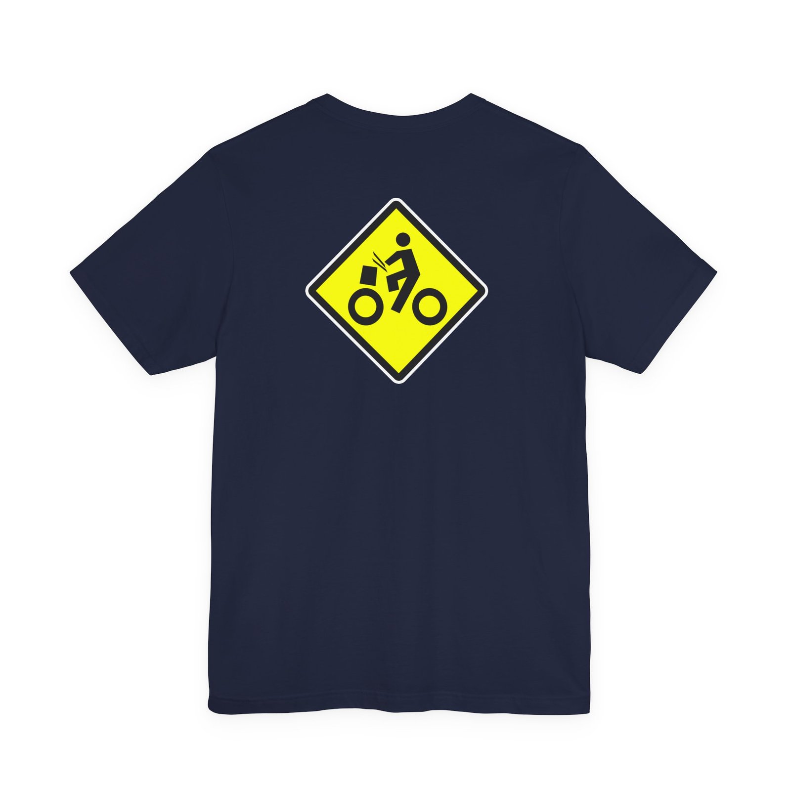 Drumming Bicycle Crossing Sign BACK— Yellow Yield Road Drummer Bike Logo T-Shirt - Image 42
