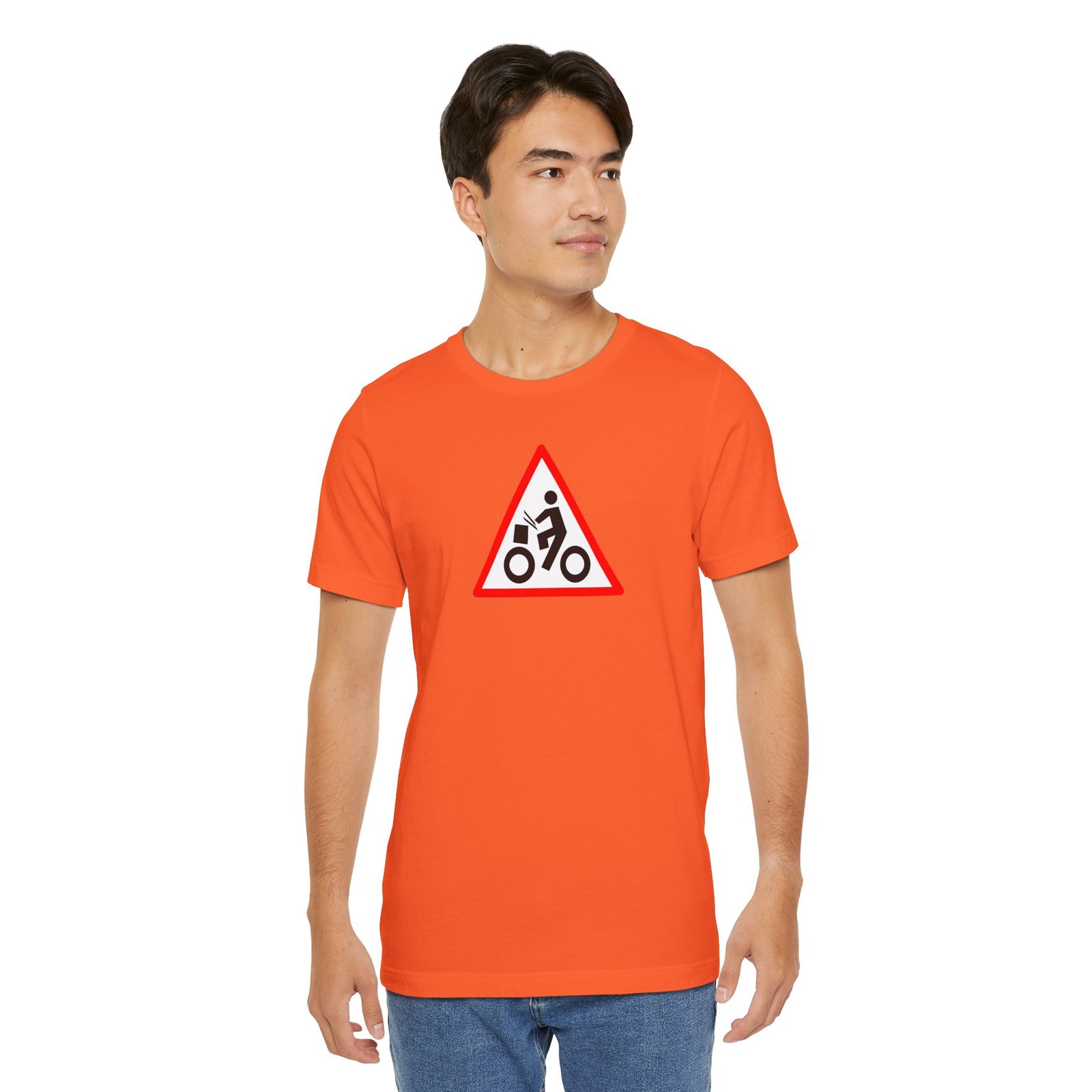 Drumming Bicycle Warning Sign — The Road Drummer Bike Logo T-Shirt - Image 14