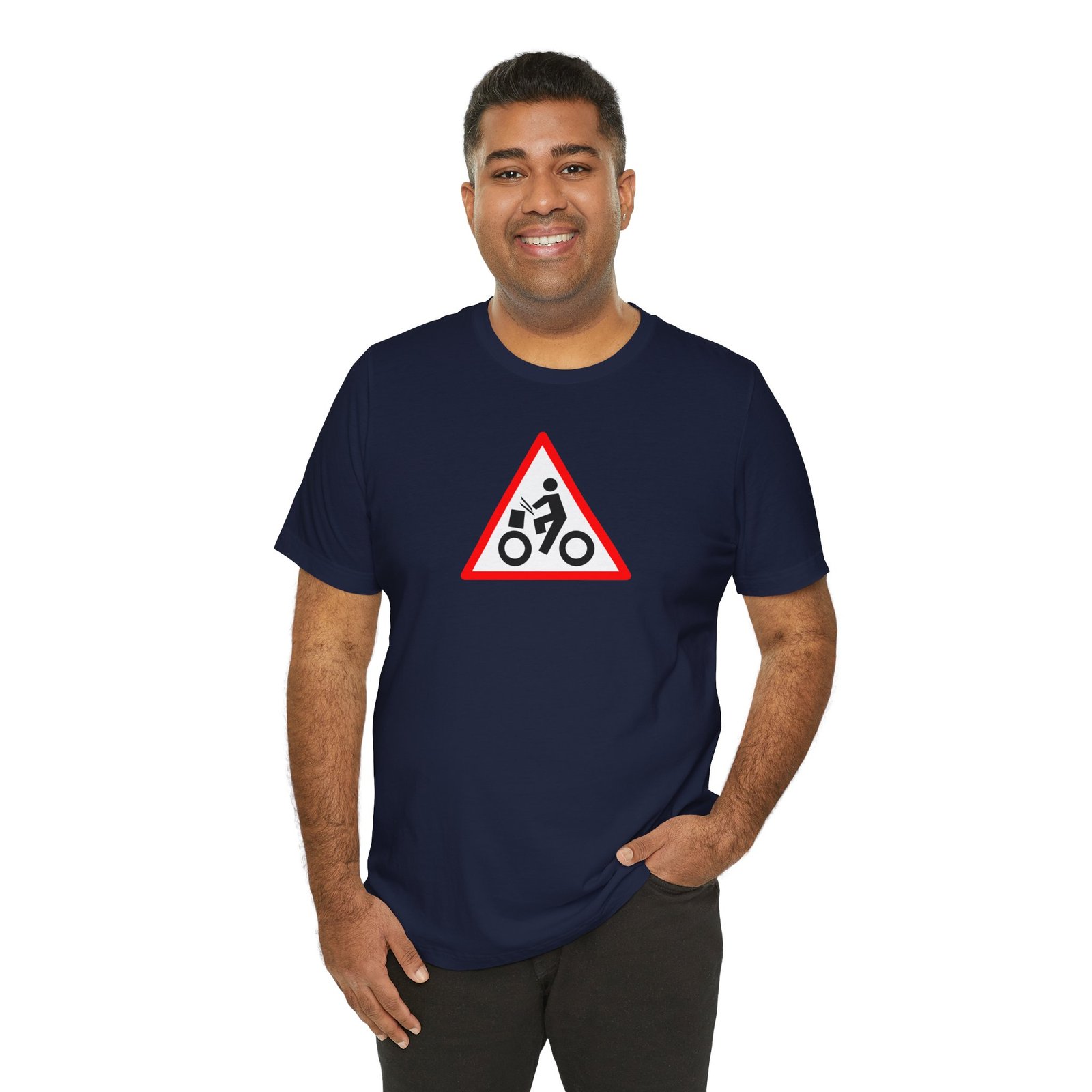 Drumming Bicycle Warning Sign — The Road Drummer Bike Logo T-Shirt - Image 51