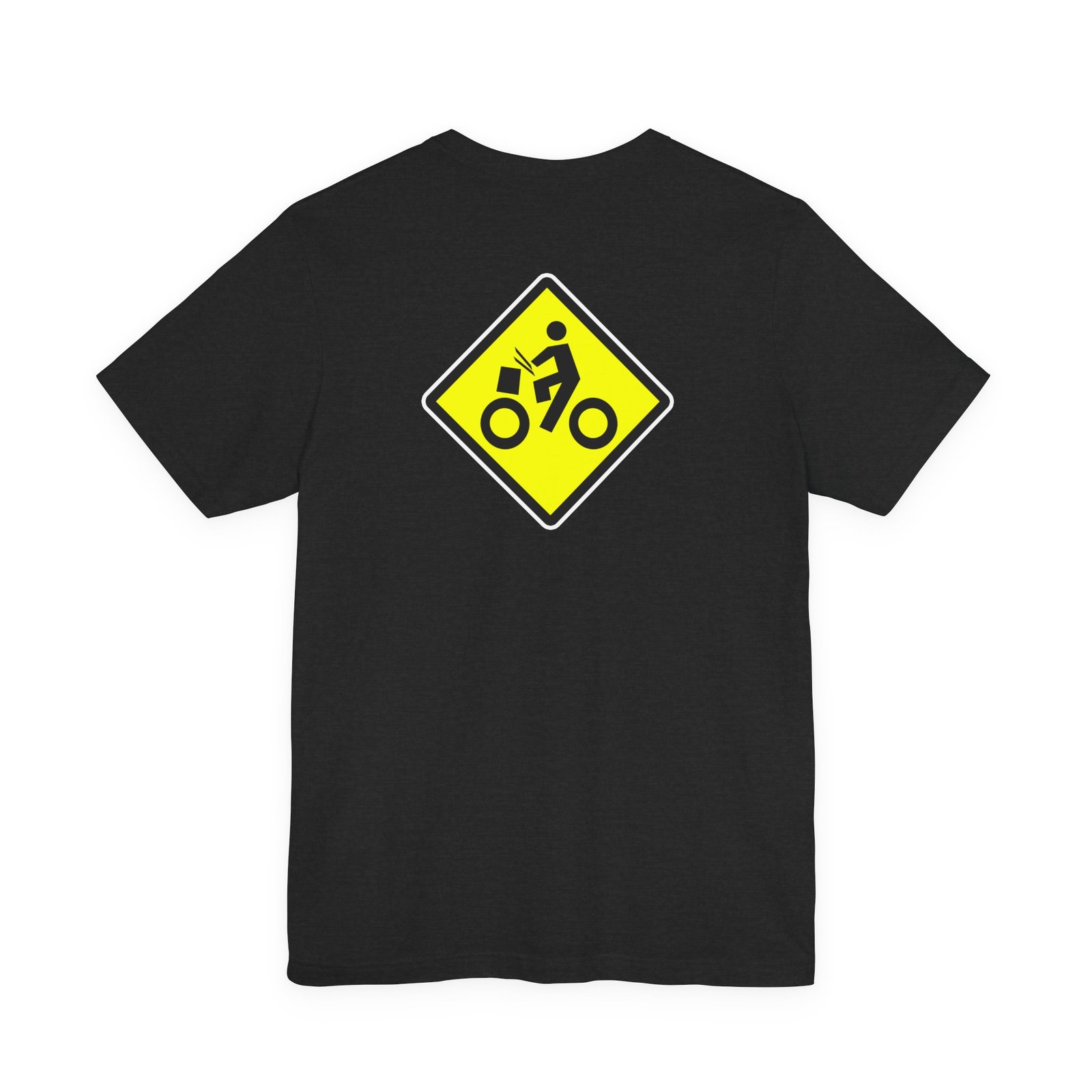 Drumming Bicycle Crossing Sign BACK— Yellow Yield Road Drummer Bike Logo T-Shirt - Image 18