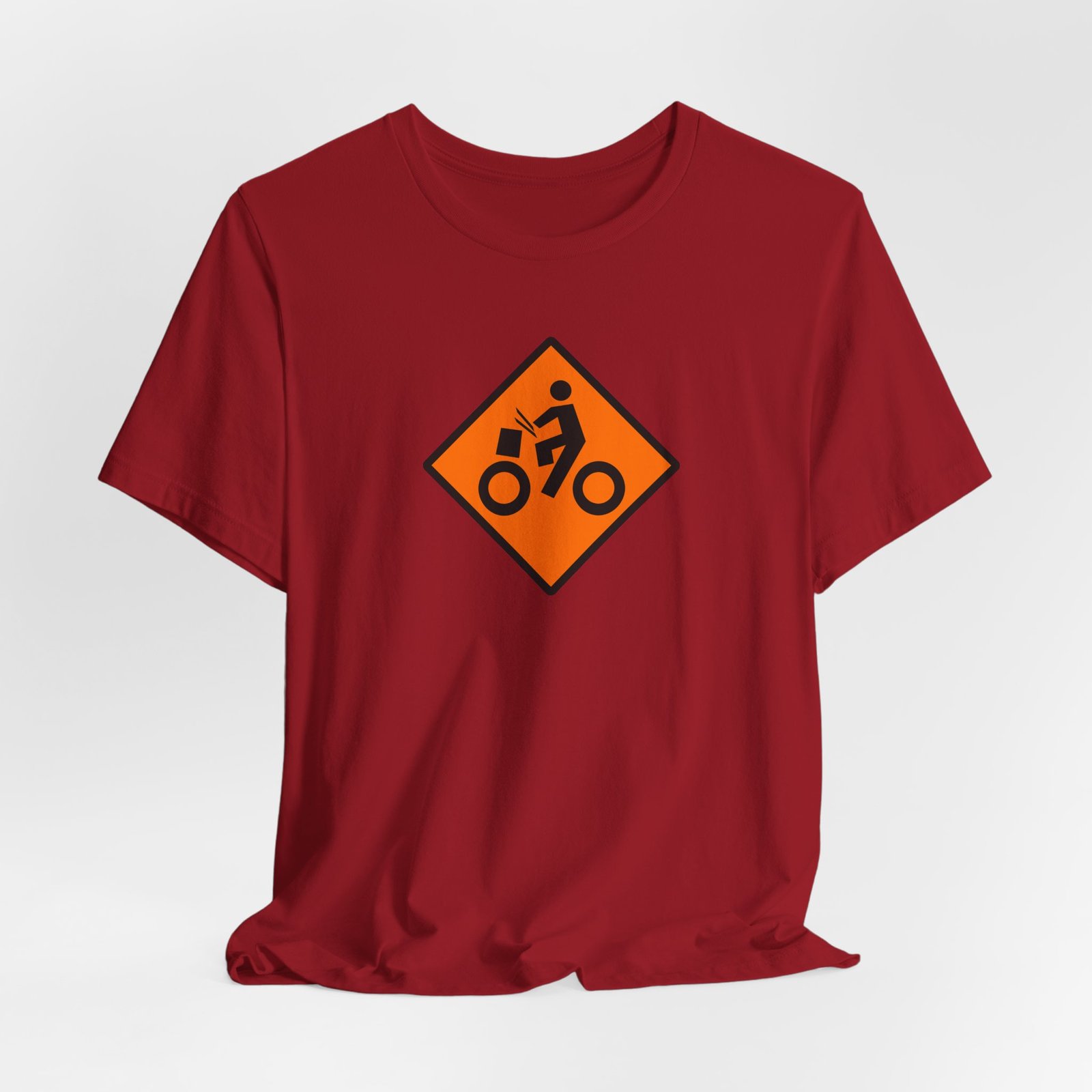 Drumming Bicycle Construction Sign — Orange Road Drummer Bike Logo T-Shirt - Image 51