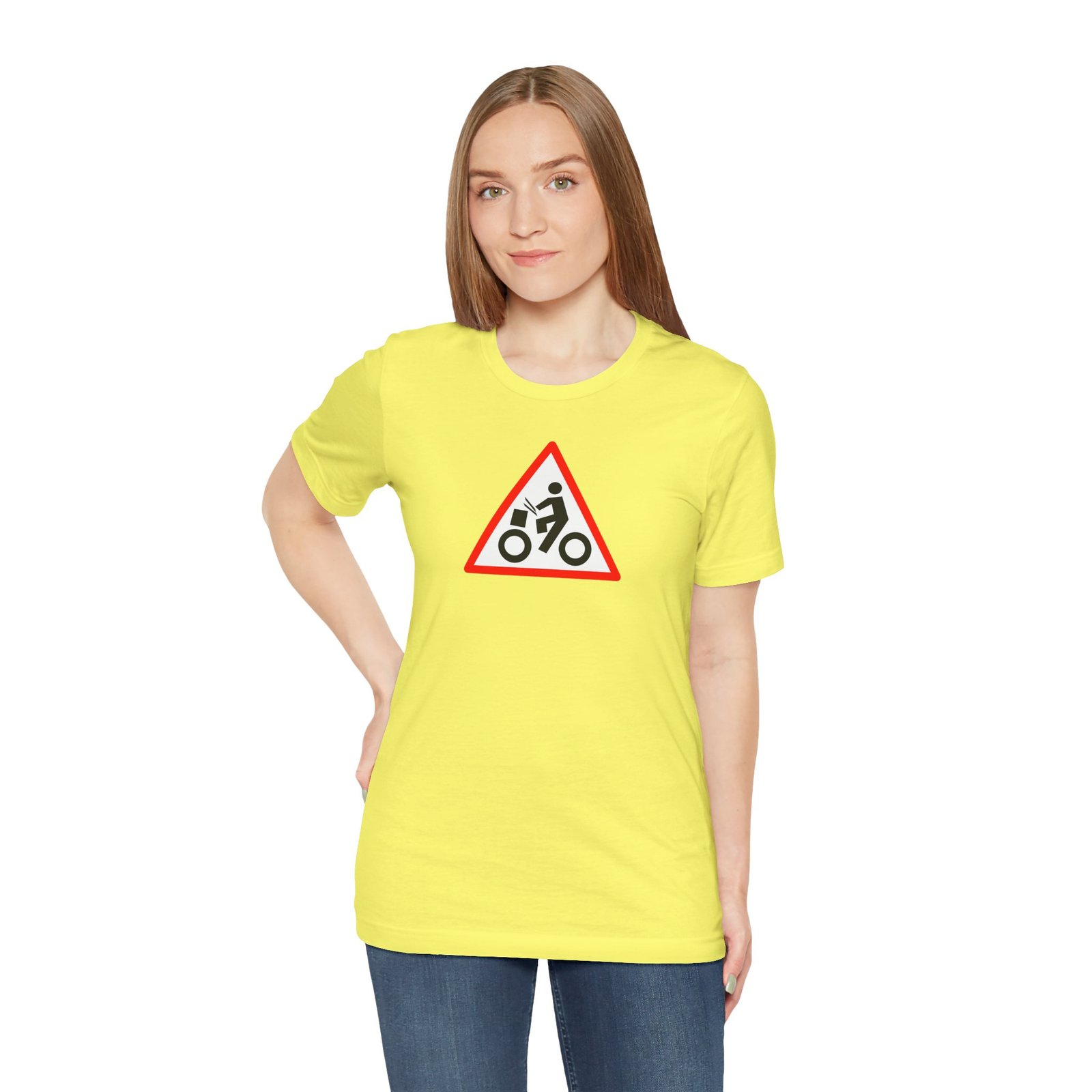 Drumming Bicycle Warning Sign — The Road Drummer Bike Logo T-Shirt - Image 38