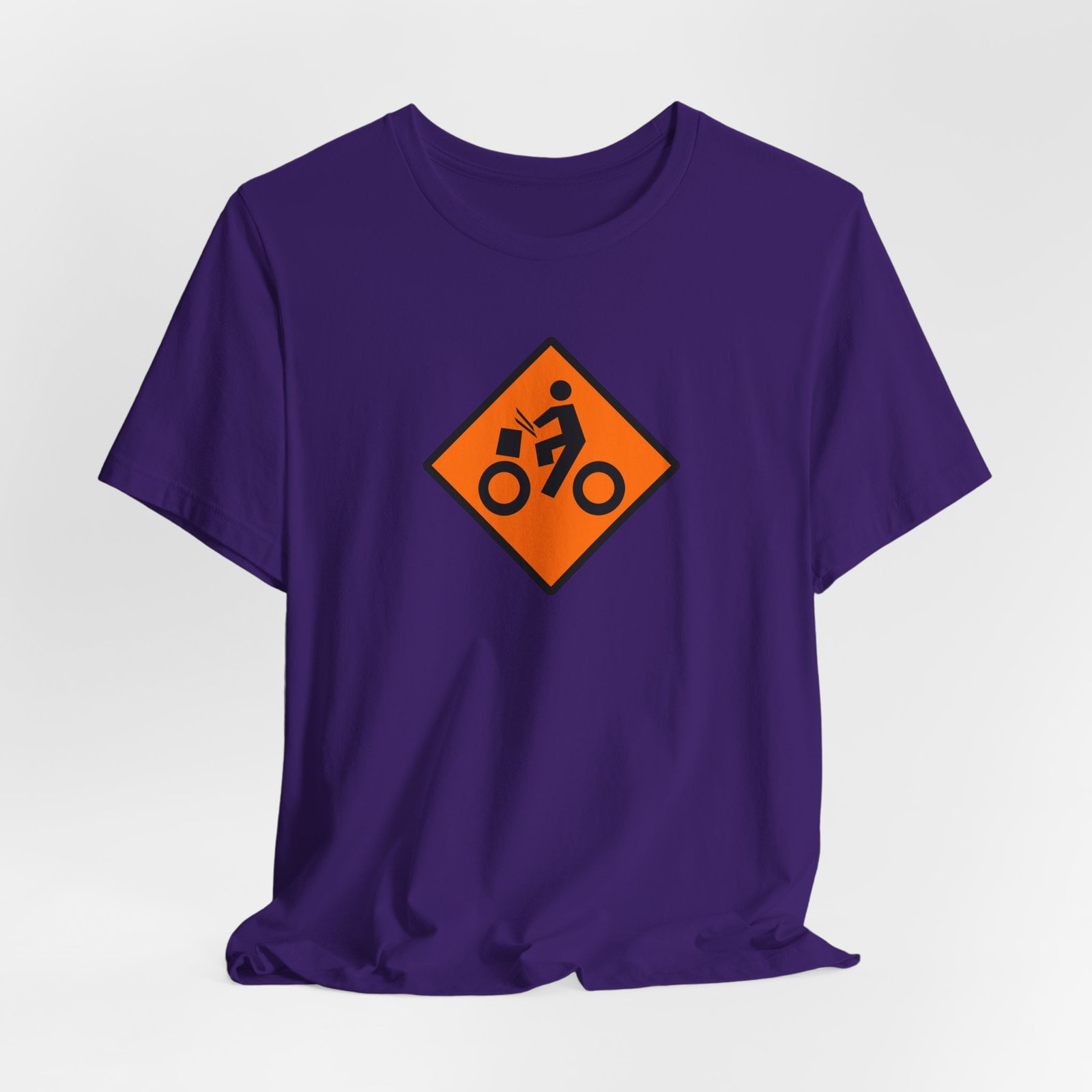 Drumming Bicycle Construction Sign — Orange Road Drummer Bike Logo T-Shirt - Image 43
