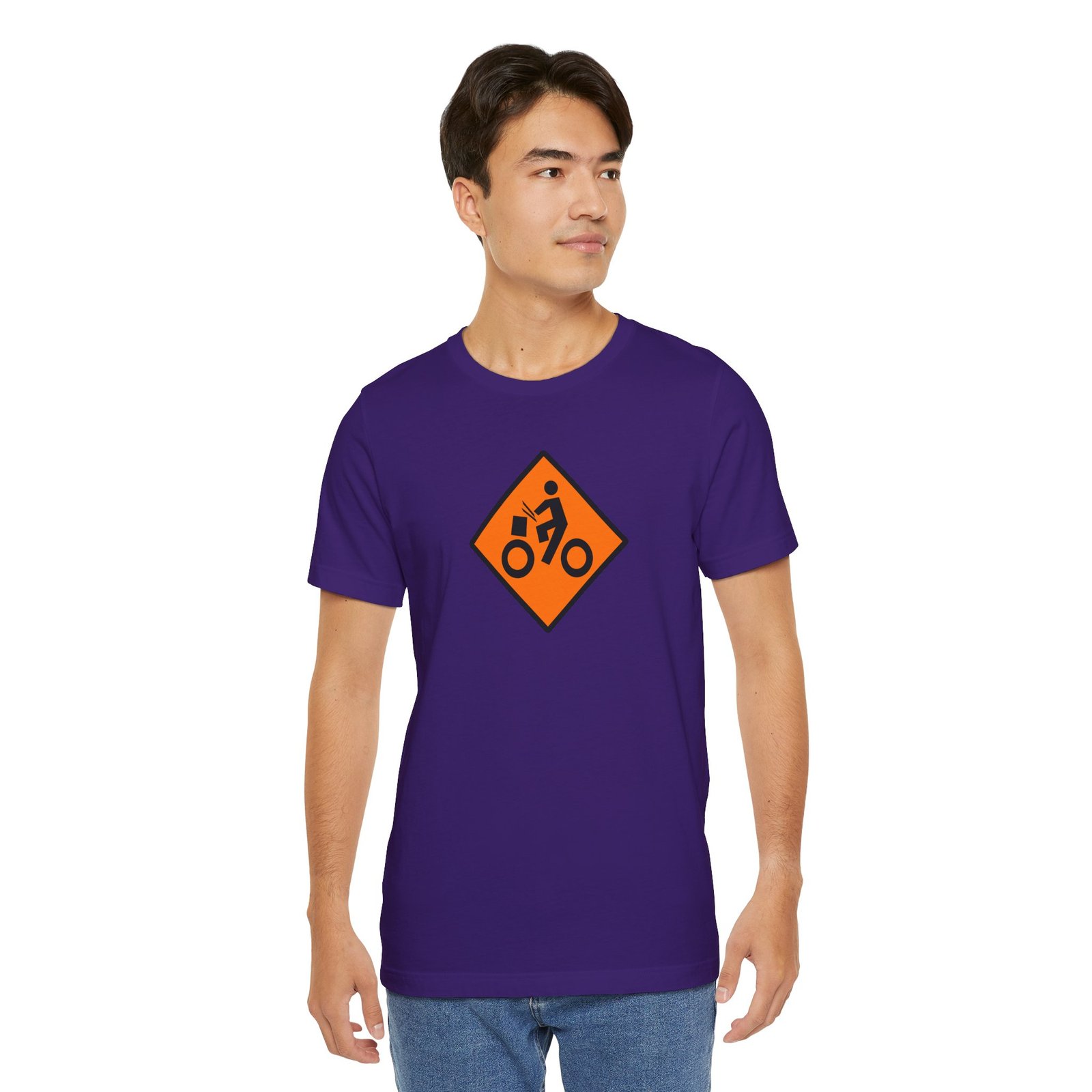 Drumming Bicycle Construction Sign — Orange Road Drummer Bike Logo T-Shirt - Image 45
