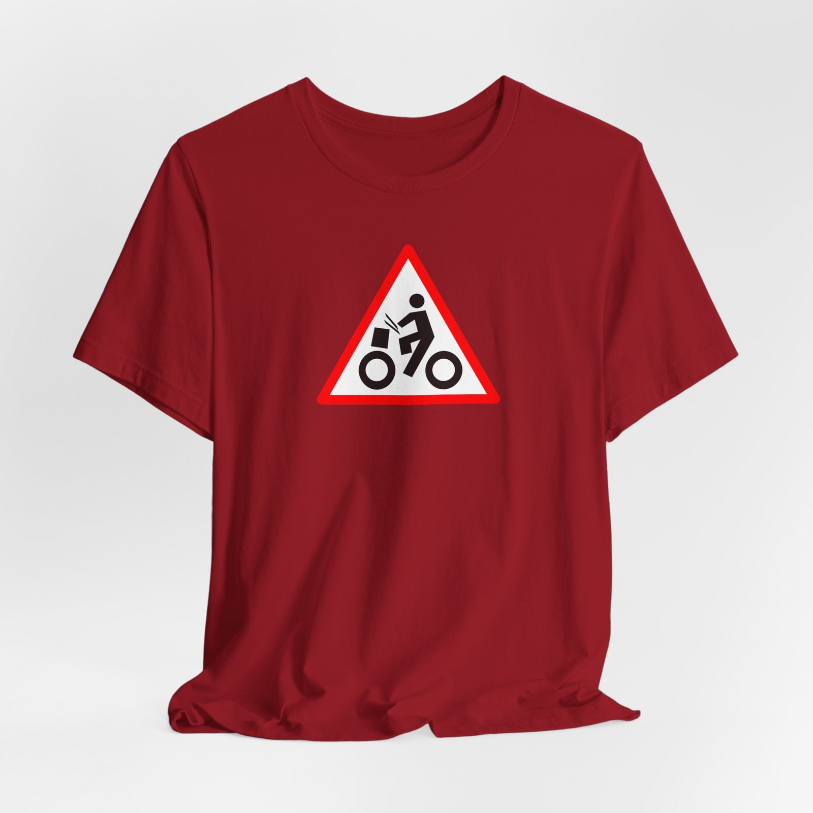 Drumming Bicycle Warning Sign — The Road Drummer Bike Logo T-Shirt - Image 66