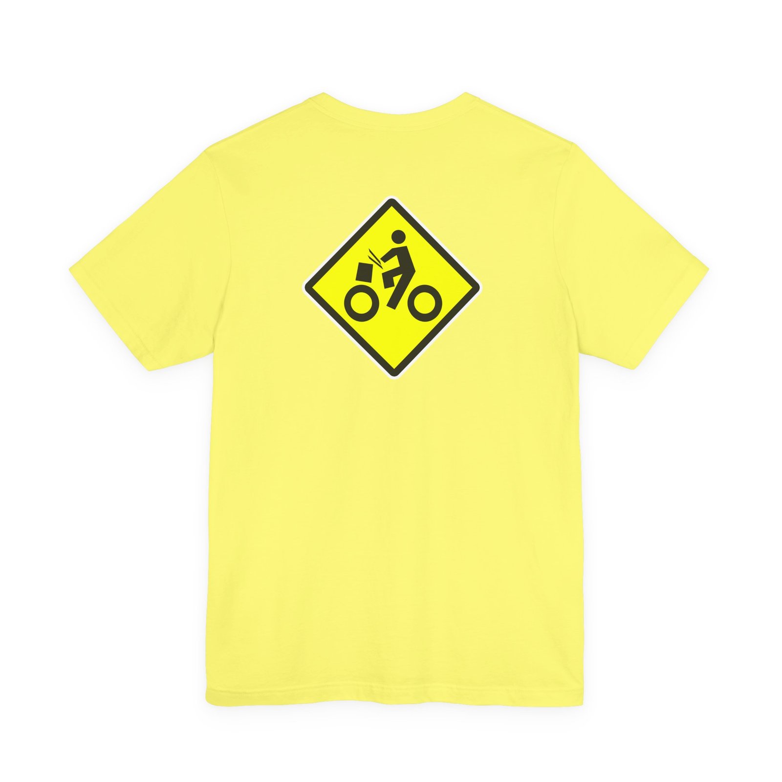 Drumming Bicycle Crossing Sign BACK— Yellow Yield Road Drummer Bike Logo T-Shirt - Image 23