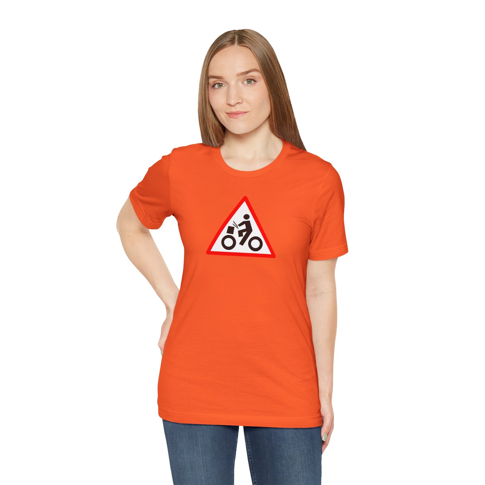 Drumming Bicycle Warning Sign — The Road Drummer Bike Logo T-Shirt - Image 15