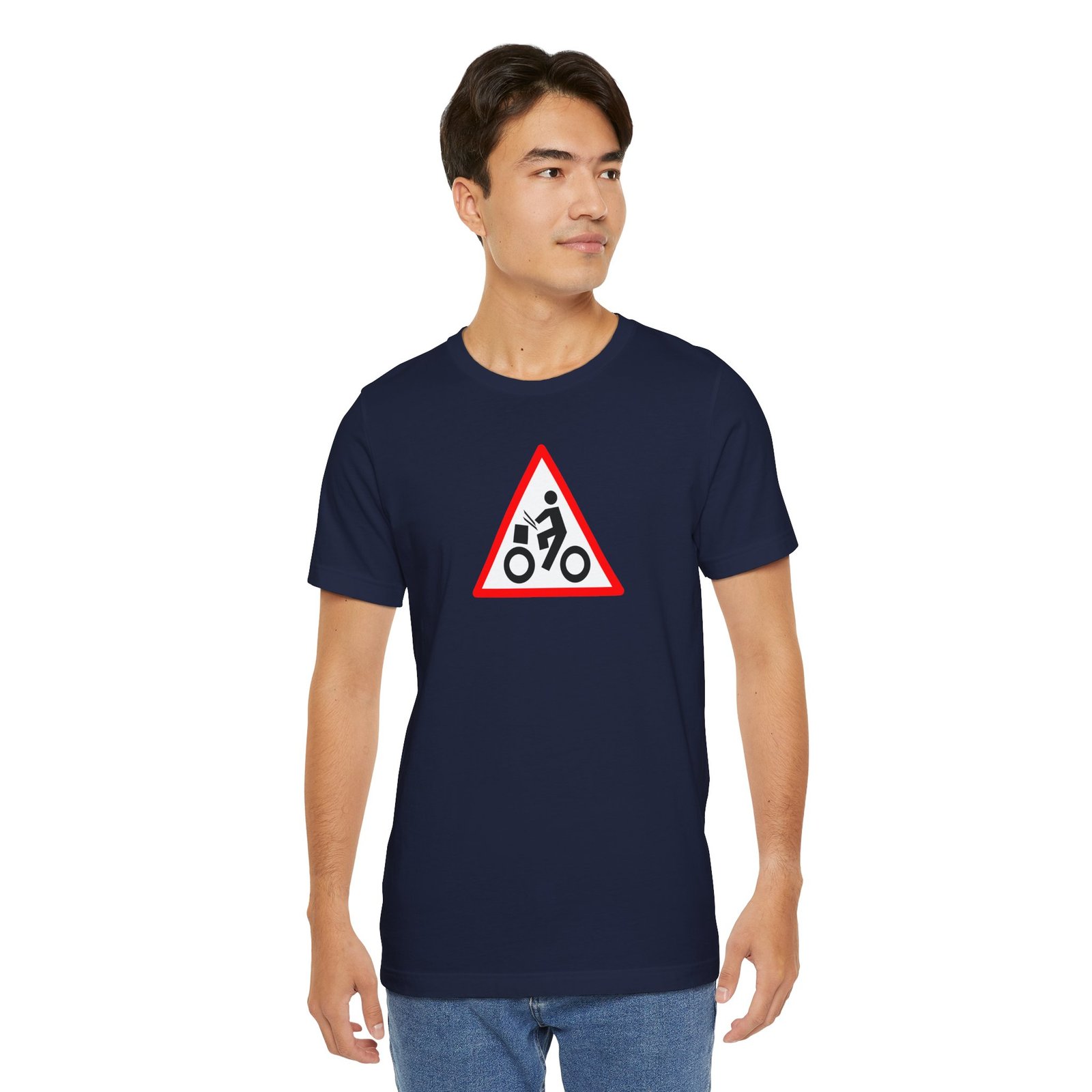 Drumming Bicycle Warning Sign — The Road Drummer Bike Logo T-Shirt - Image 52