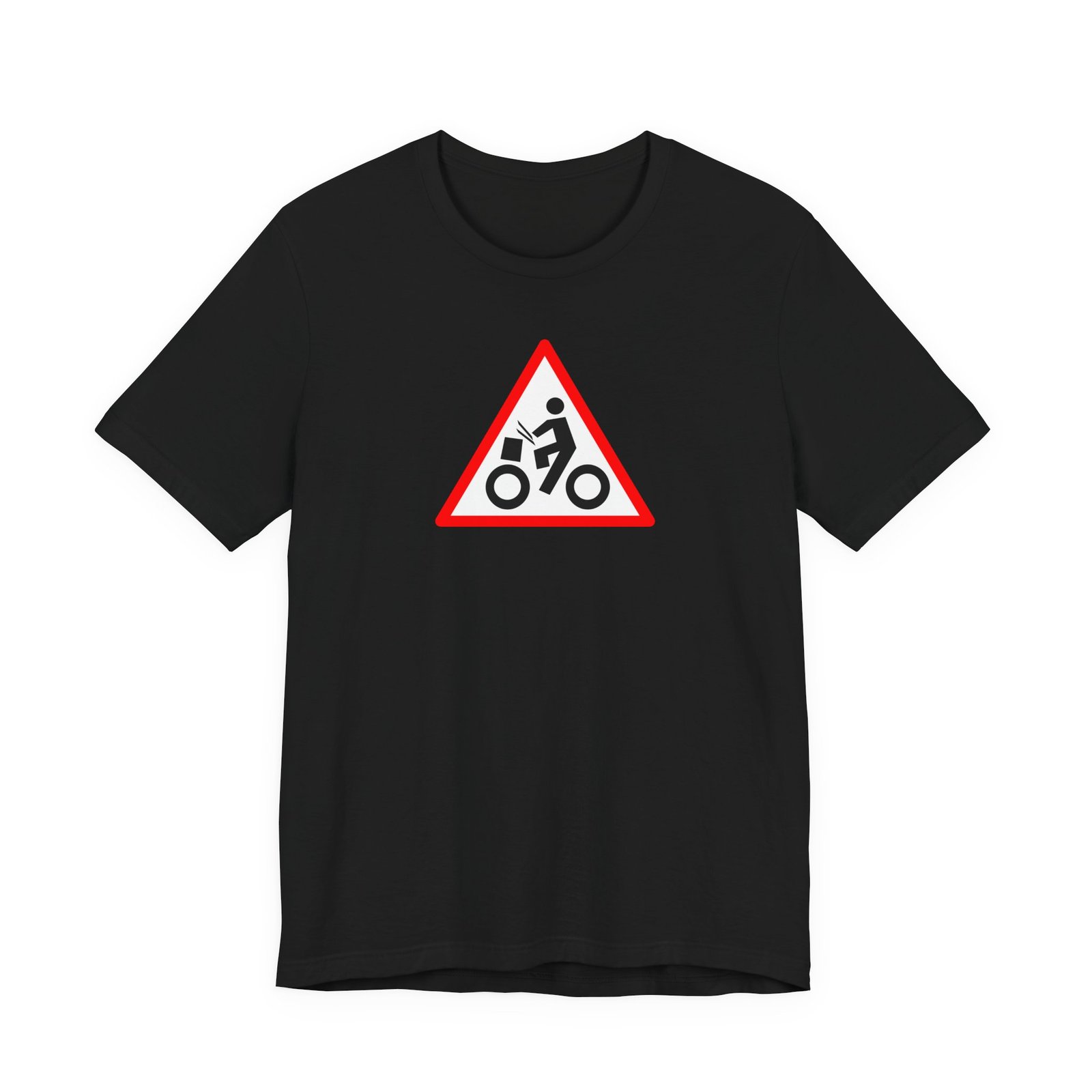 Drumming Bicycle Warning Sign — The Road Drummer Bike Logo T-Shirt - Image 17