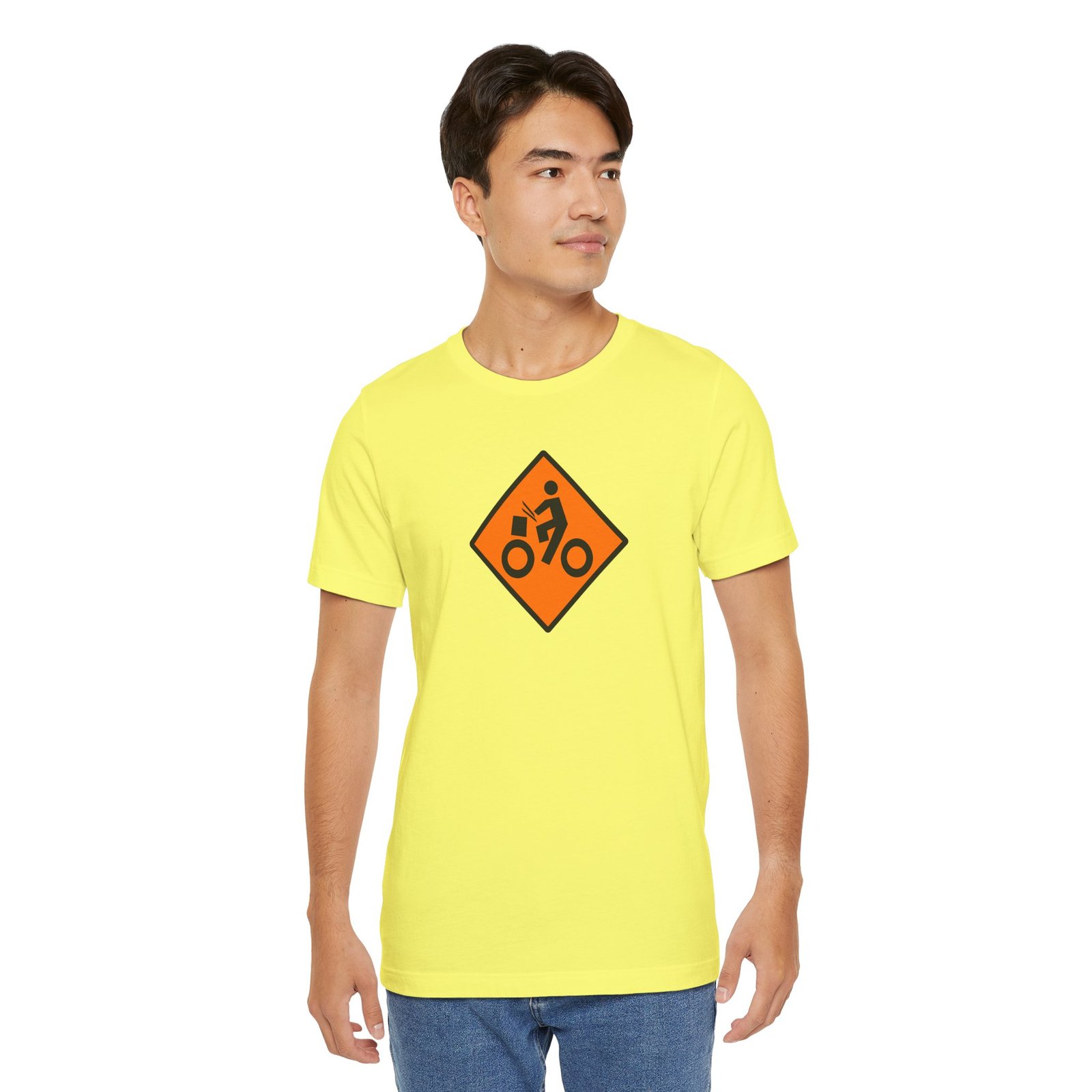 Drumming Bicycle Construction Sign — Orange Road Drummer Bike Logo T-Shirt - Image 29